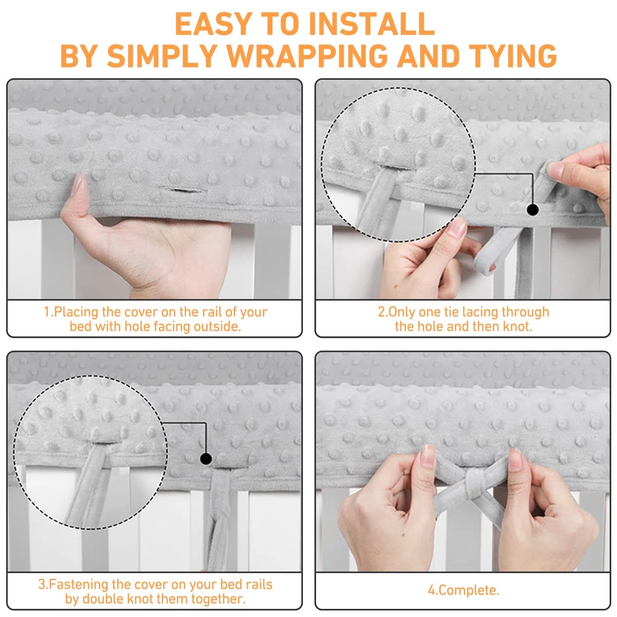 IULONEE 3pcs Copertura di Protezione della Ringhiera del letto Baby Rail Cover 128x18cm/68x18cm Copertura per le Guide del letto per Bambini si Adatta ai Paraurti Laterali e Anteriori (Grigio)