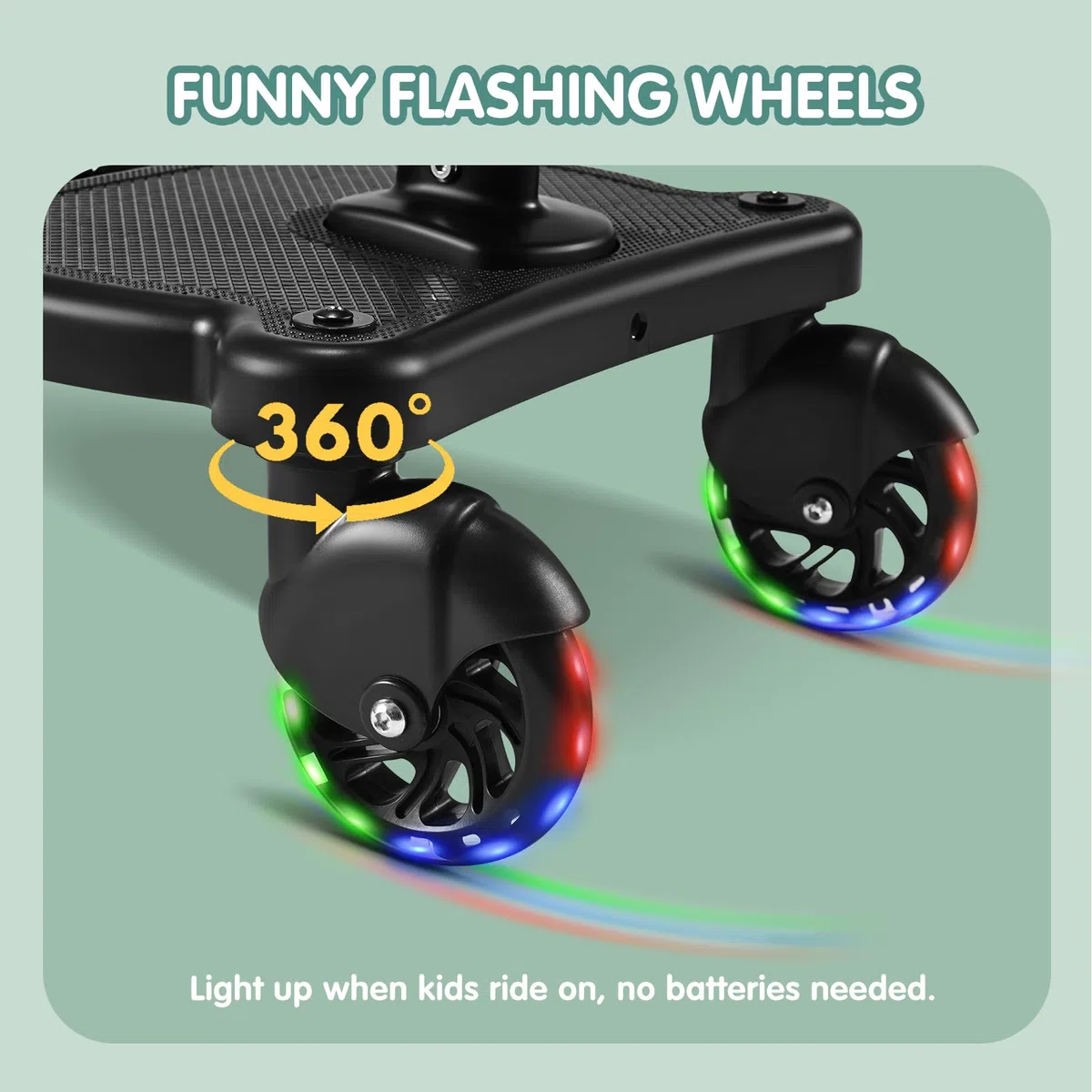 Pedana Passeggino Universale con Ruote a LED, Tavolette Portatili con Sellino per Passeggini Adatto al 99% dei passeggini, Accessorio per Passeggino per Bambini di 2-6 Anni 25 kg, Nero