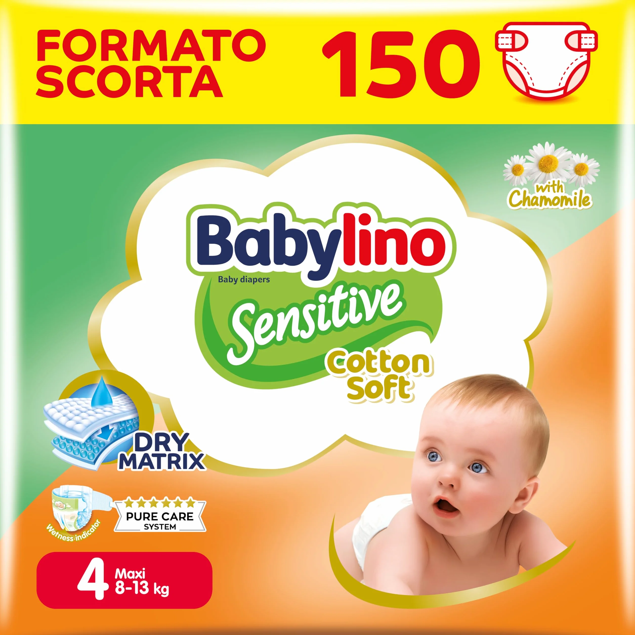 Babylino Sensitive Cotton Soft Pannolini Taglia 4 Maxi 8-13kg 150 Unità