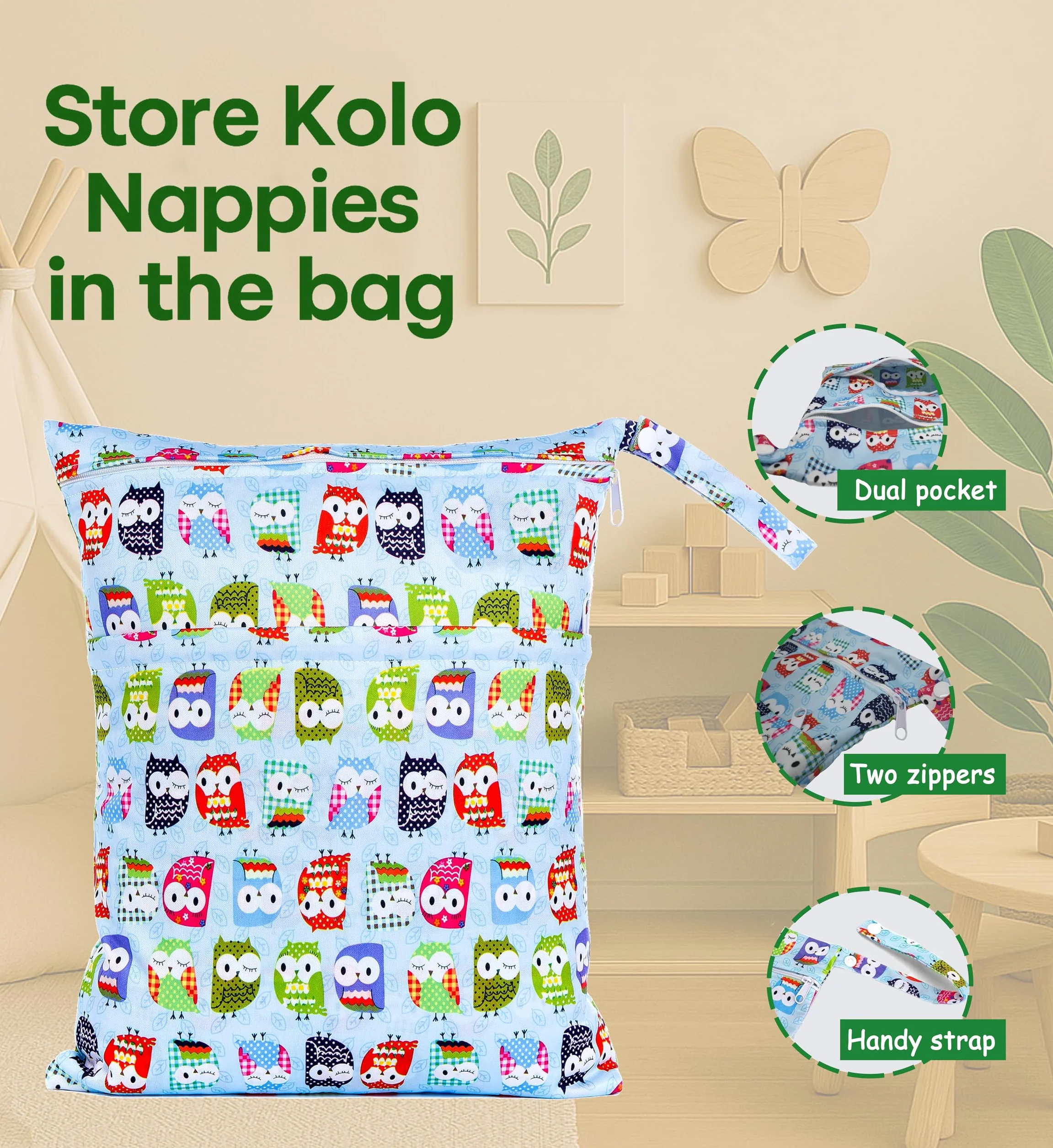 Set di 6 Pannolini Lavabili Riutilizzabili per Bambini e Neonati con Inserti in Bambù e Wetbag Oeko Tex Standard 100