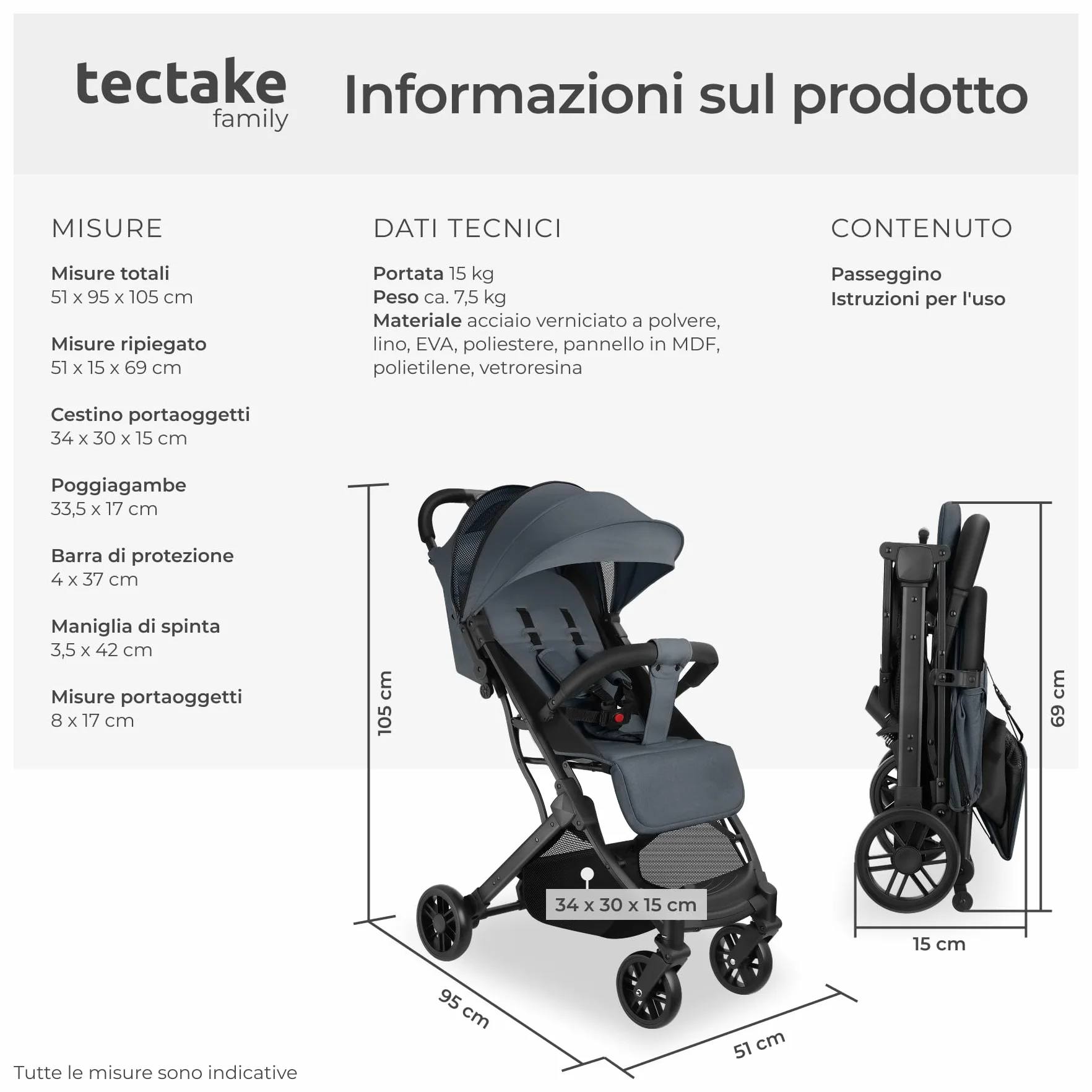 Tectake Passeggino Pieghevole Leggero con Cintura a 5 Punti Regolabile, Freno Pedale, Tettuccio UV, da 0 a 3 Anni - Antracite