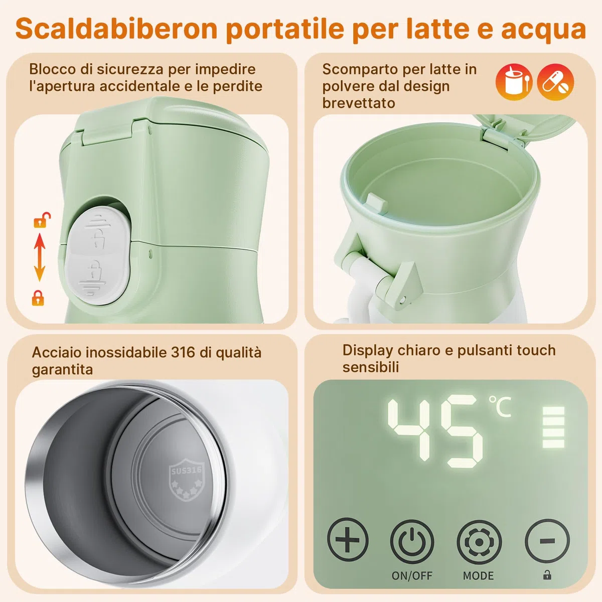 Scaldabiberon Portatile 500ml, Scalda Biberon Elettrico Ricaricabile 16000mAh, Controllo Temperatura Preciso per Latte e Acqua, Ideale per Neonati e Viaggi, Regalo per la Festa della Mamma