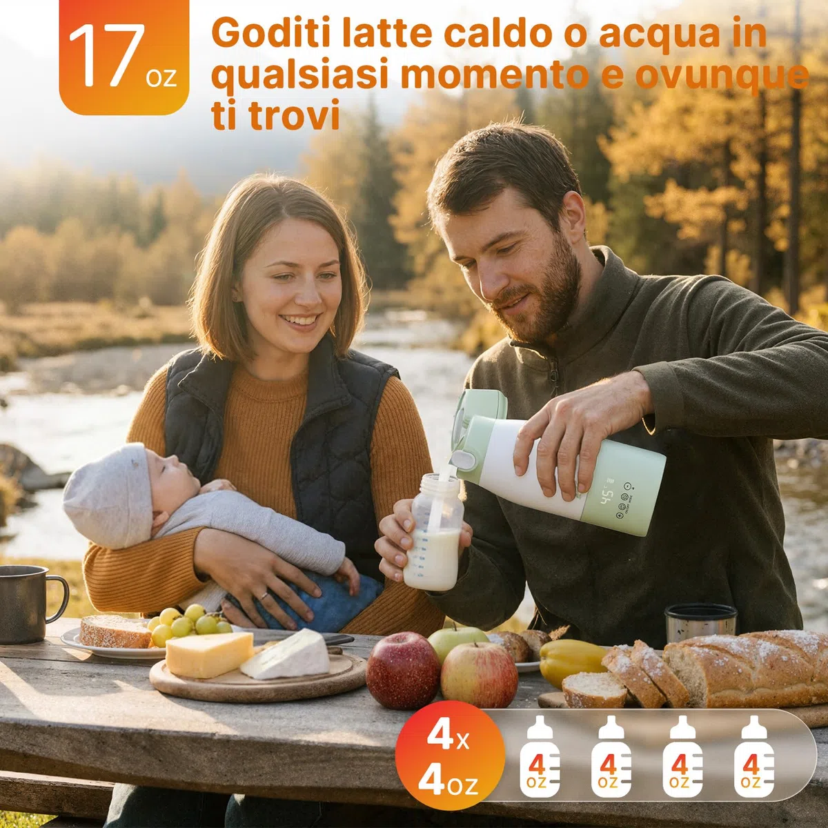 Scaldabiberon Portatile 500ml, Scalda Biberon Elettrico Ricaricabile 16000mAh, Controllo Temperatura Preciso per Latte e Acqua, Ideale per Neonati e Viaggi, Regalo per la Festa della Mamma