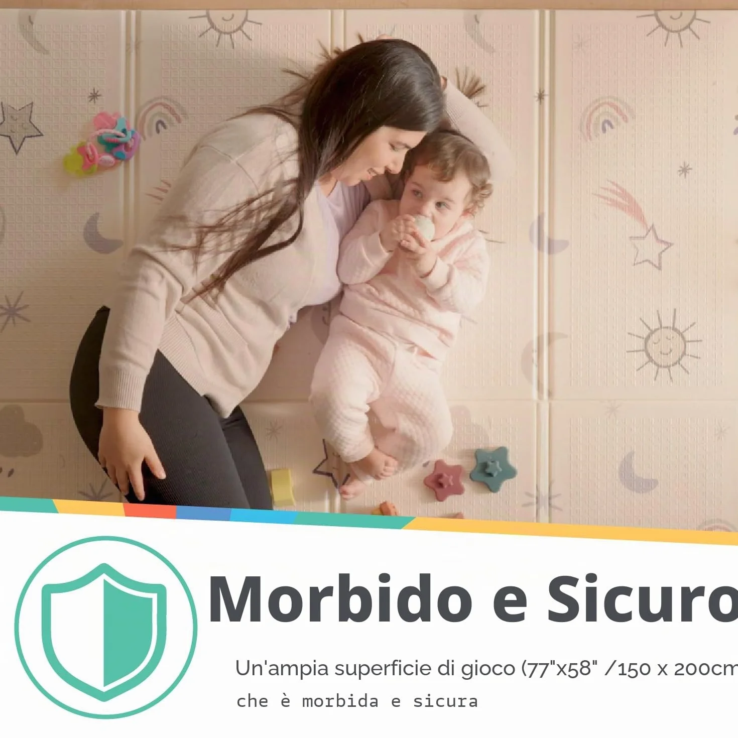 Nuby - Tappeto Gioco Bebè Imbottito Pieghevole e Reversibile - Tappetino Leggero e Morbido per Giocare sul Pavimento - Motivo Stelle e Cielo - Pavimento Imbottito per Bebè - 150x200 cm