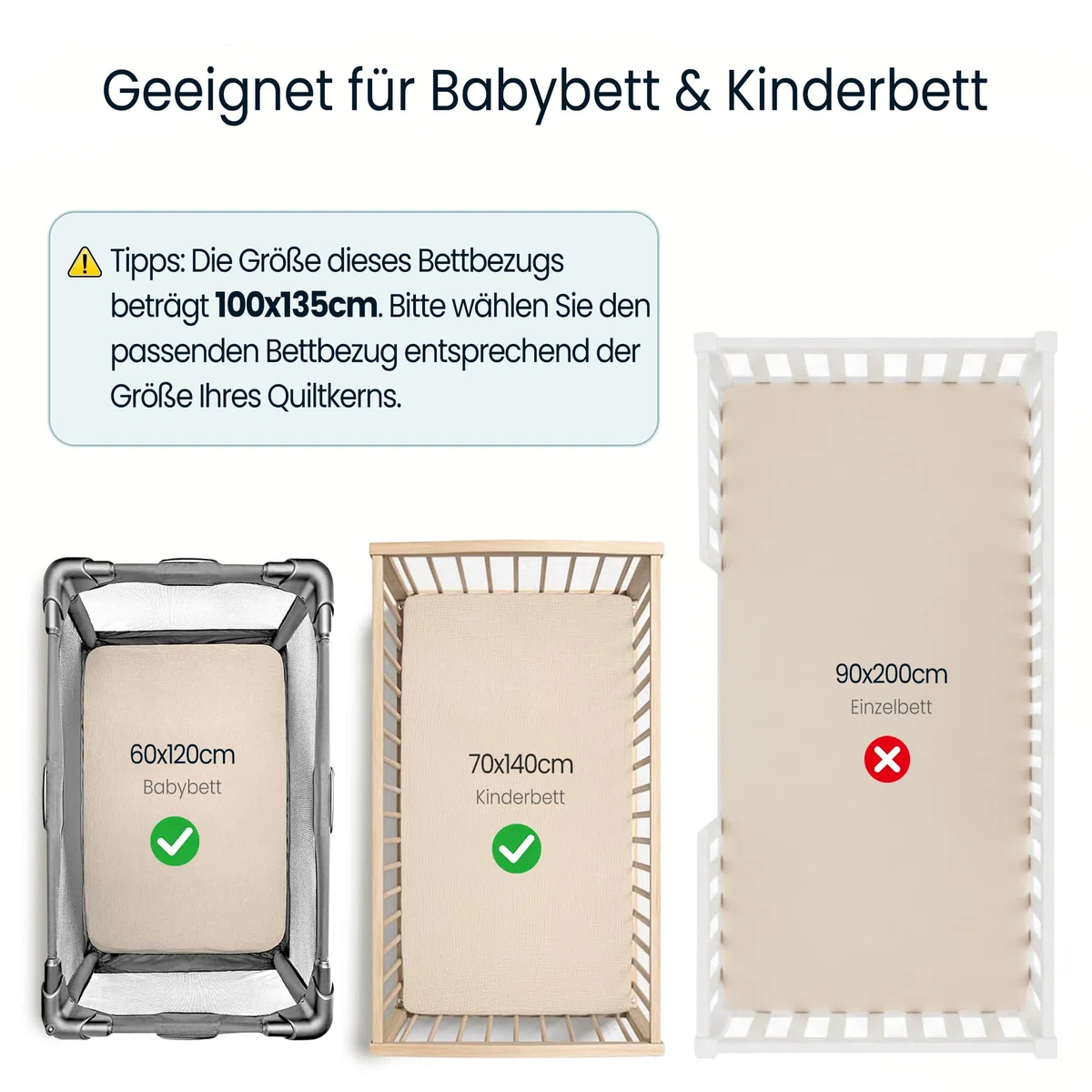 lulumoon - Set biancheria da letto per bambini in mussola, 100 x 135 cm: copripiumino 100 x 135 + federa 40 x 60 cm in cotone Oeko-TEX Standard – Set biancheria da letto leggero e confortevole per