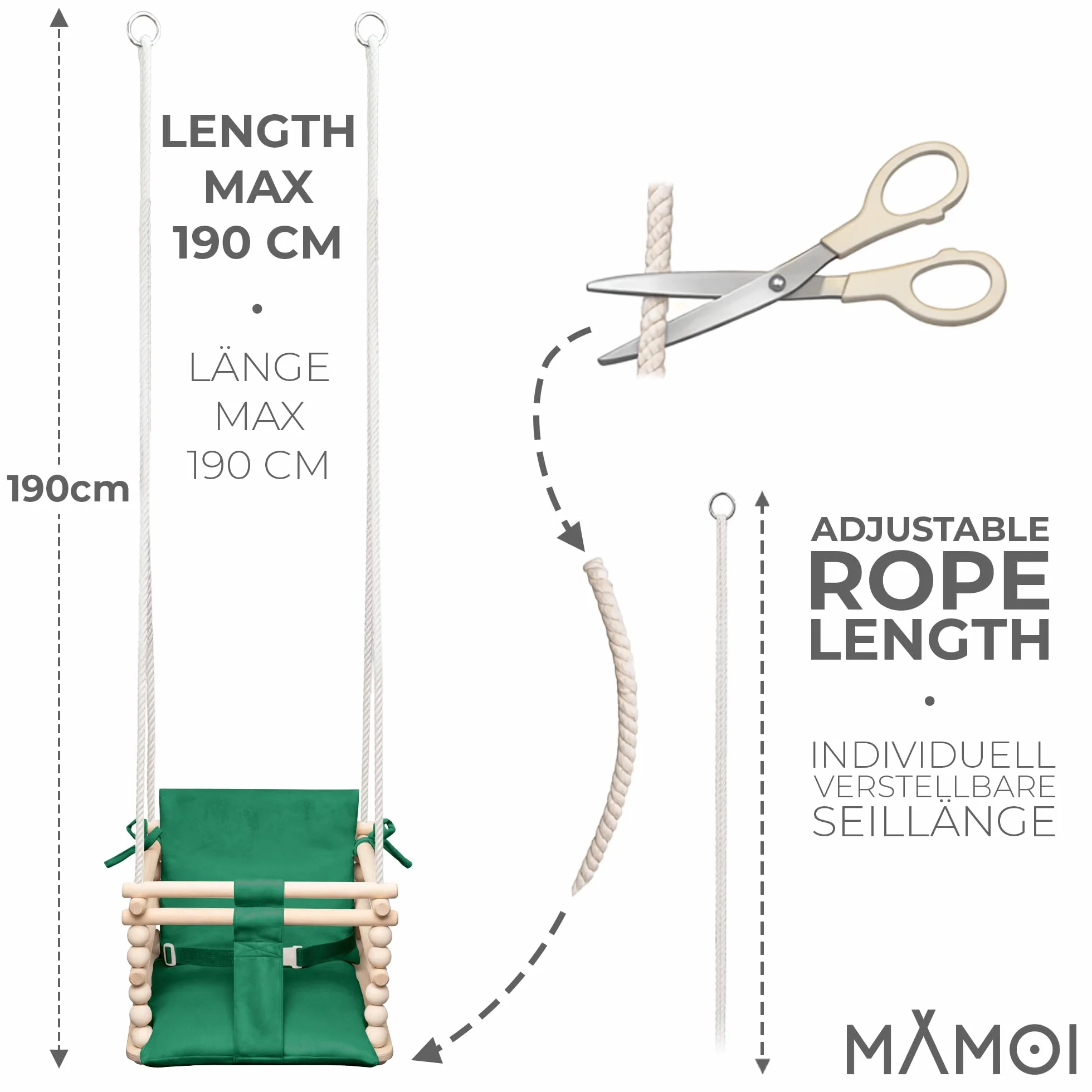 MAMOI altalena per bambini 3 in 1 con cintura di sicurezza, altezza regolabile, altalena da casa, struttura stabile, montaggio facile, altalena da interno per bambini