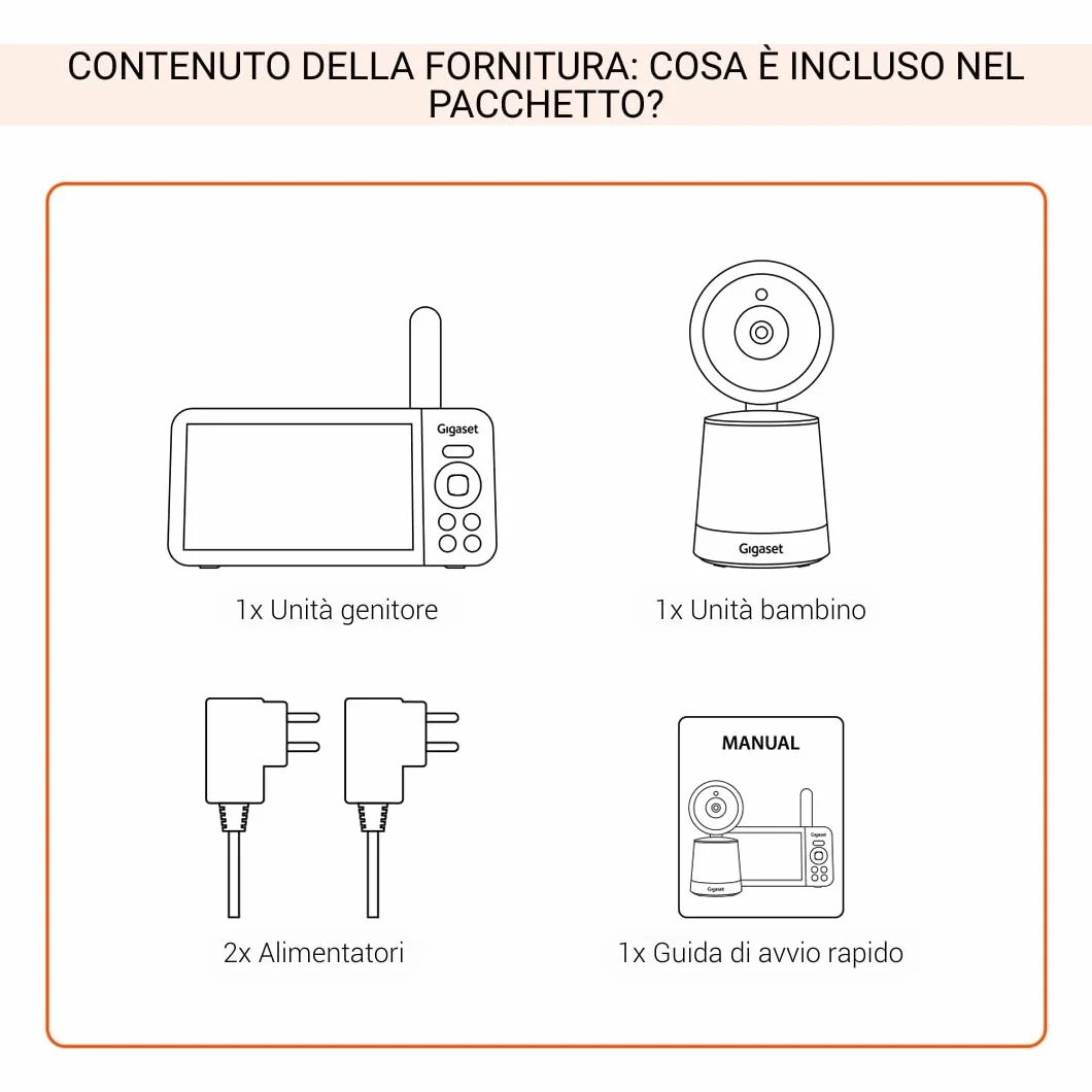 Gigaset BABY 500 Video – Videocamera con trasmissione video HD –Tecnologia FHSS sicura–Schermo LCD IPS da 5"-lunga durata della batteria-modalità visione notturna,Cream White/Bronze[Versione Italiana]