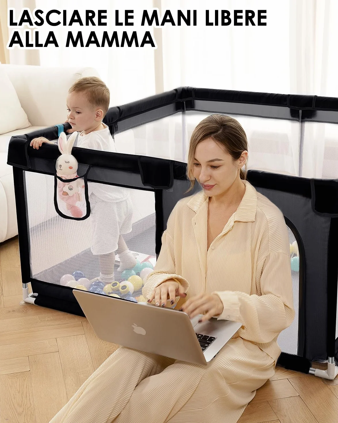 derimkcoa Box per bambini, grande recinto di sicurezza per bambini e bambini, per interni ed esterni, con ventose antiscivolo e cerniera (130 x 130 x 66 cm, nero)