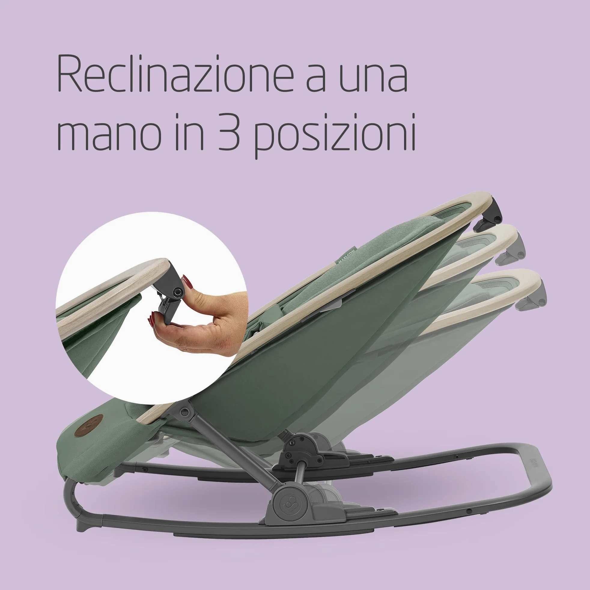 Maxi-Cosi Kori Sdraietta Neonati in Tessuto con Arco Gioco, 0-2 anni, 15 kg, Sdraietta Pieghevole, 3 Posizioni di Reclinabile, Chiusura Compatta, Cinture Easy-in, Chiusura Compatta, Beyond Green
