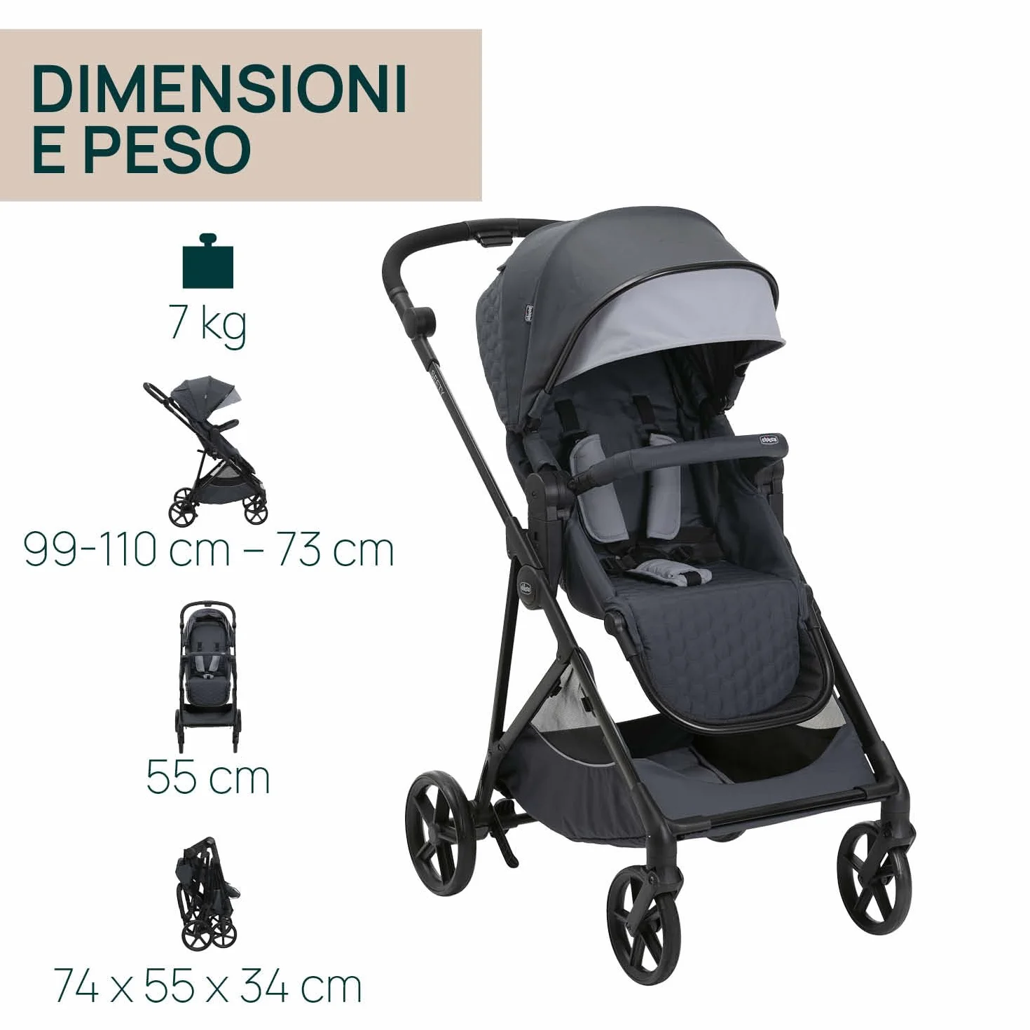 Chicco Passeggino Seety Leggero Compatto 0-4 Anni 22kg Pieghevole Reclinabile