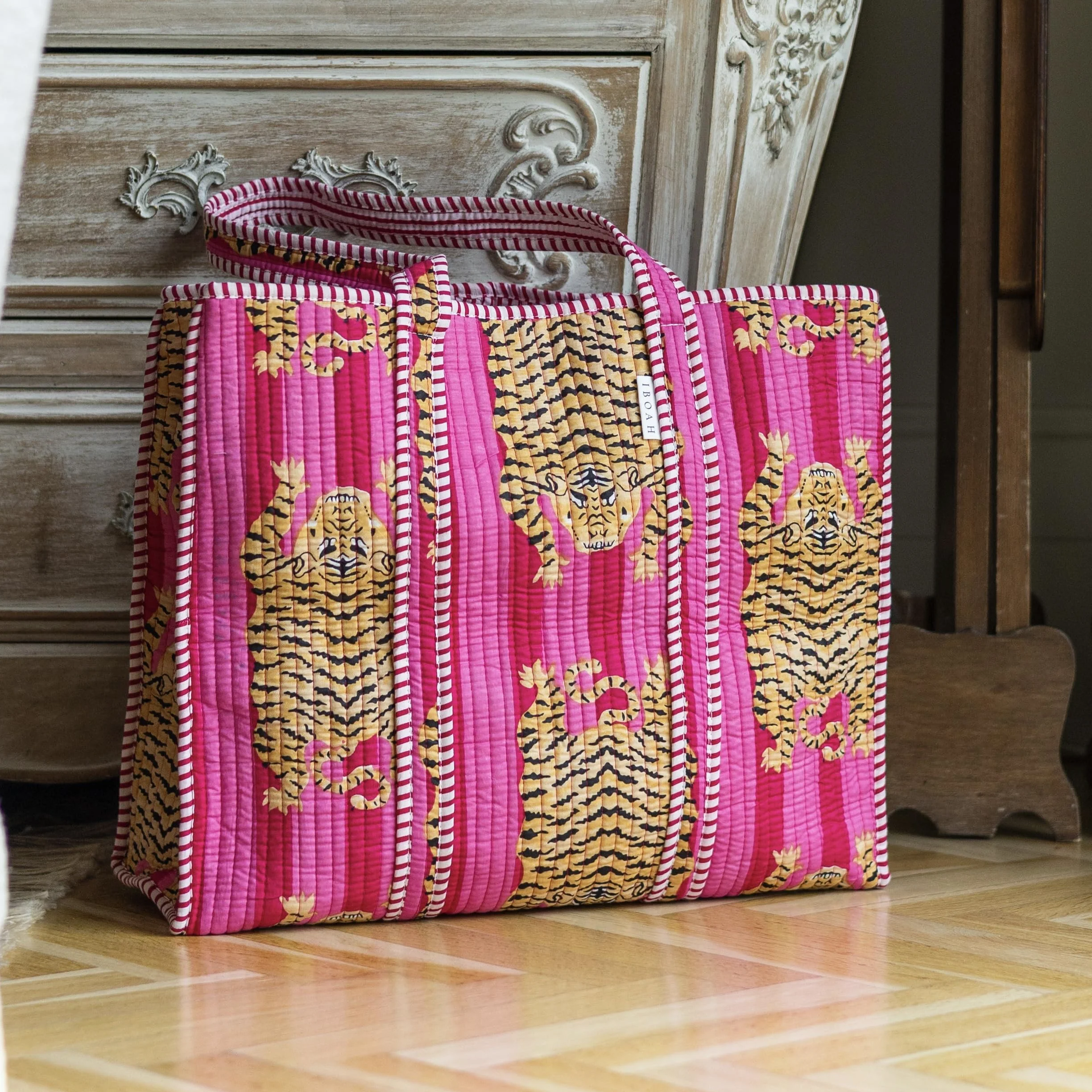 Borsa a mano grande imbottita in cotone con motivo a tigre – Tote Bag versatile per spiaggia, shopping, viaggi e uso quotidiano