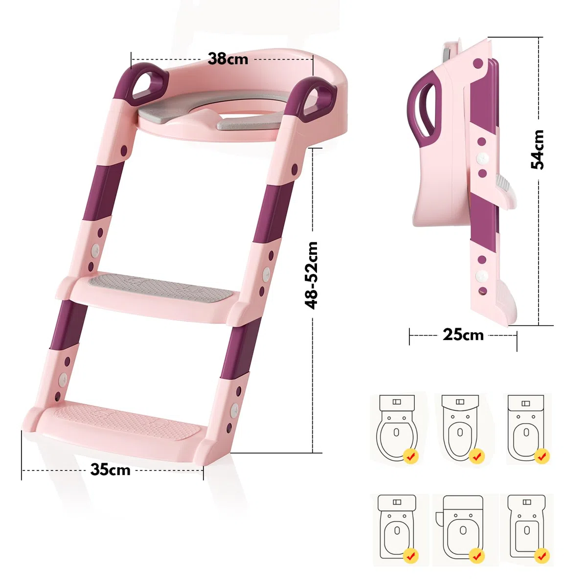 Allenatore per vasino per bambini, Tavoletta Bagno, Seduta Water, pieghevole, regolabile in altezza, con scale antiscivolo e cuscino morbido
