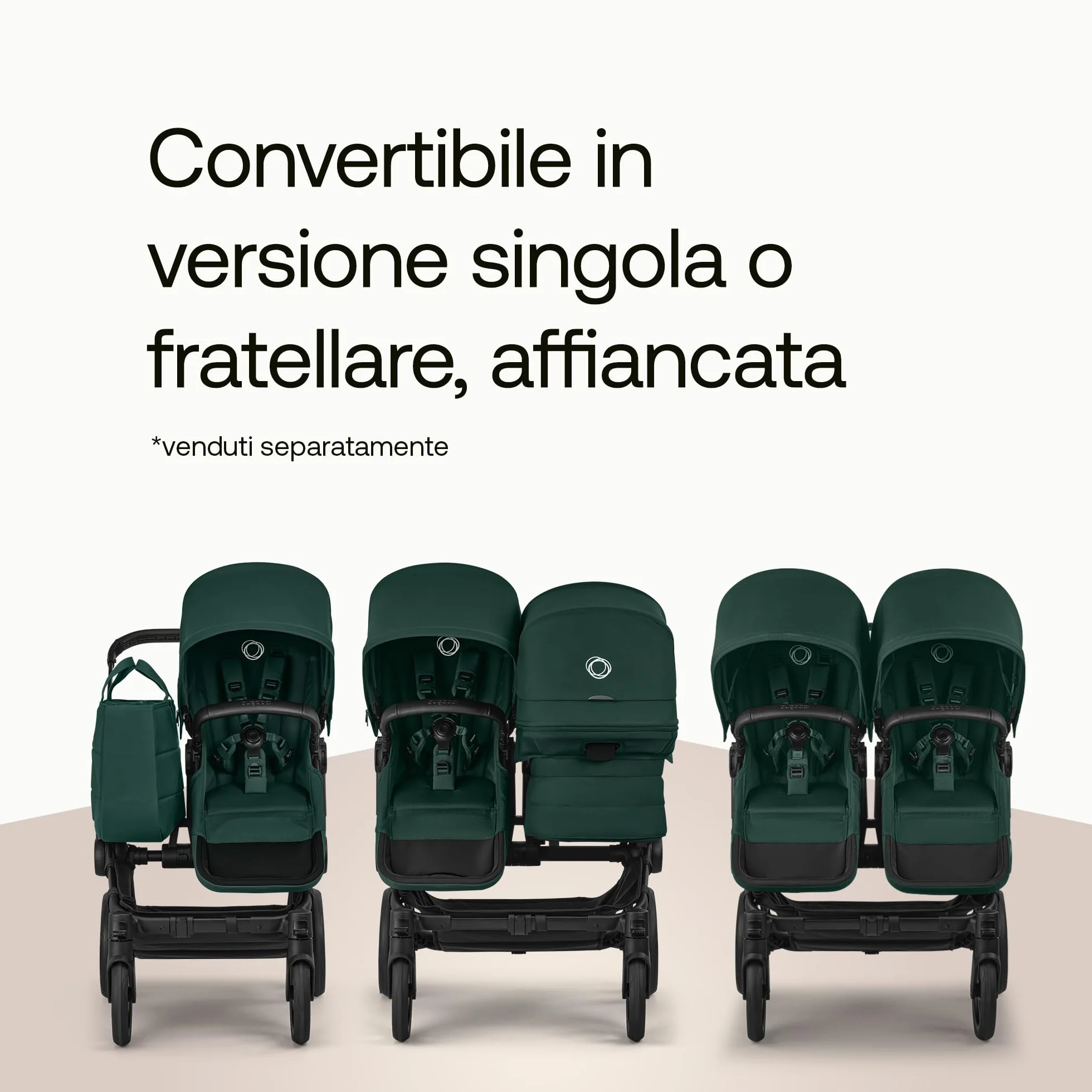 Bugaboo Donkey 6 passeggino singolo convertibile doppio gemellare neonato spazio archiviazione borsa laterale