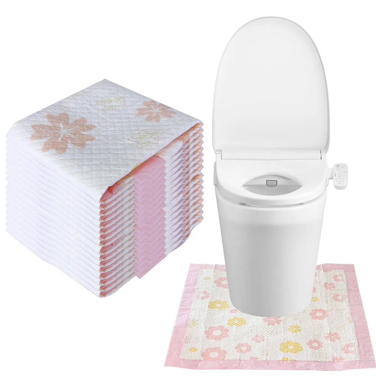 25 tappetini usa e getta per WC a forma di U, tappetino da addestramento per WC, impermeabile, antiscivolo, tappetino da bagno usa e getta, per bambini e adulti, motivo floreale
