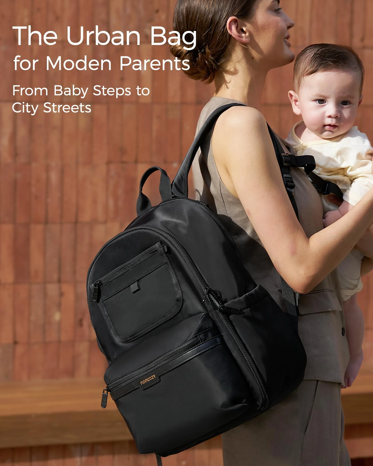 momcozy Zaino Mamma Urban – zaino fasciatoio impermeabile con multi-tasche, scomparto laptop, materassino cambio e ganci passeggino; ideale per viaggio, lavoro e maternità