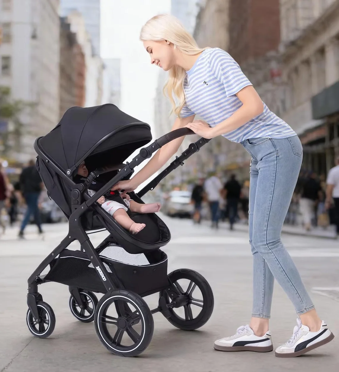 YAZOCO Passeggino Trio 3 in 1 Carrozzina Ovetto Pieghevole Neonato Cachi