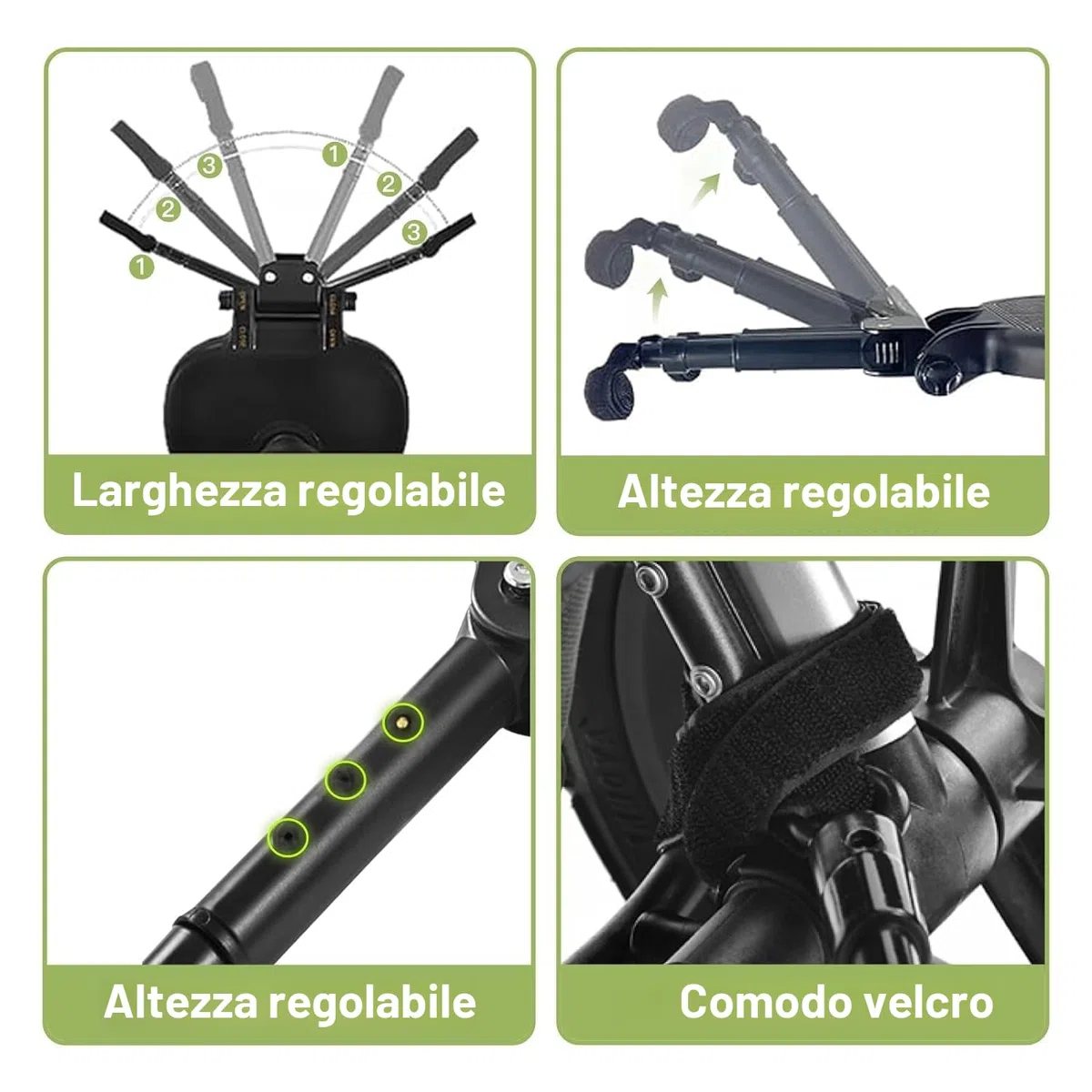 Pedana Passeggino Universale con Sellino,Tavolette Portatili per Passeggini Adatto al 99% dei passeggini, Design a Due Ruote a 360°, Sopportare un peso di 25 kg (Ruote nere)