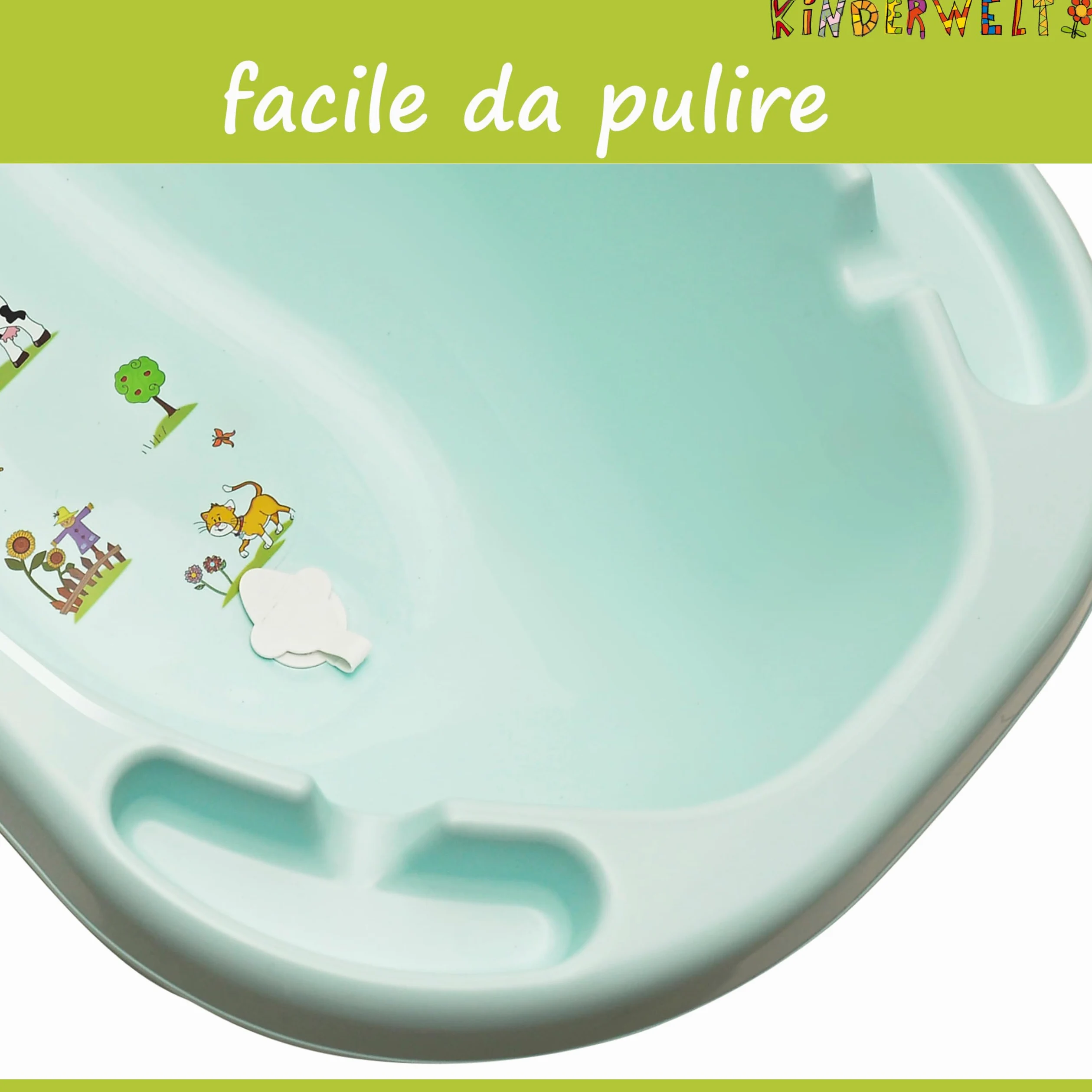 Baby Vasca da Bagno XXL 100 cm Funny Farm Bianco per Neonato con Spine