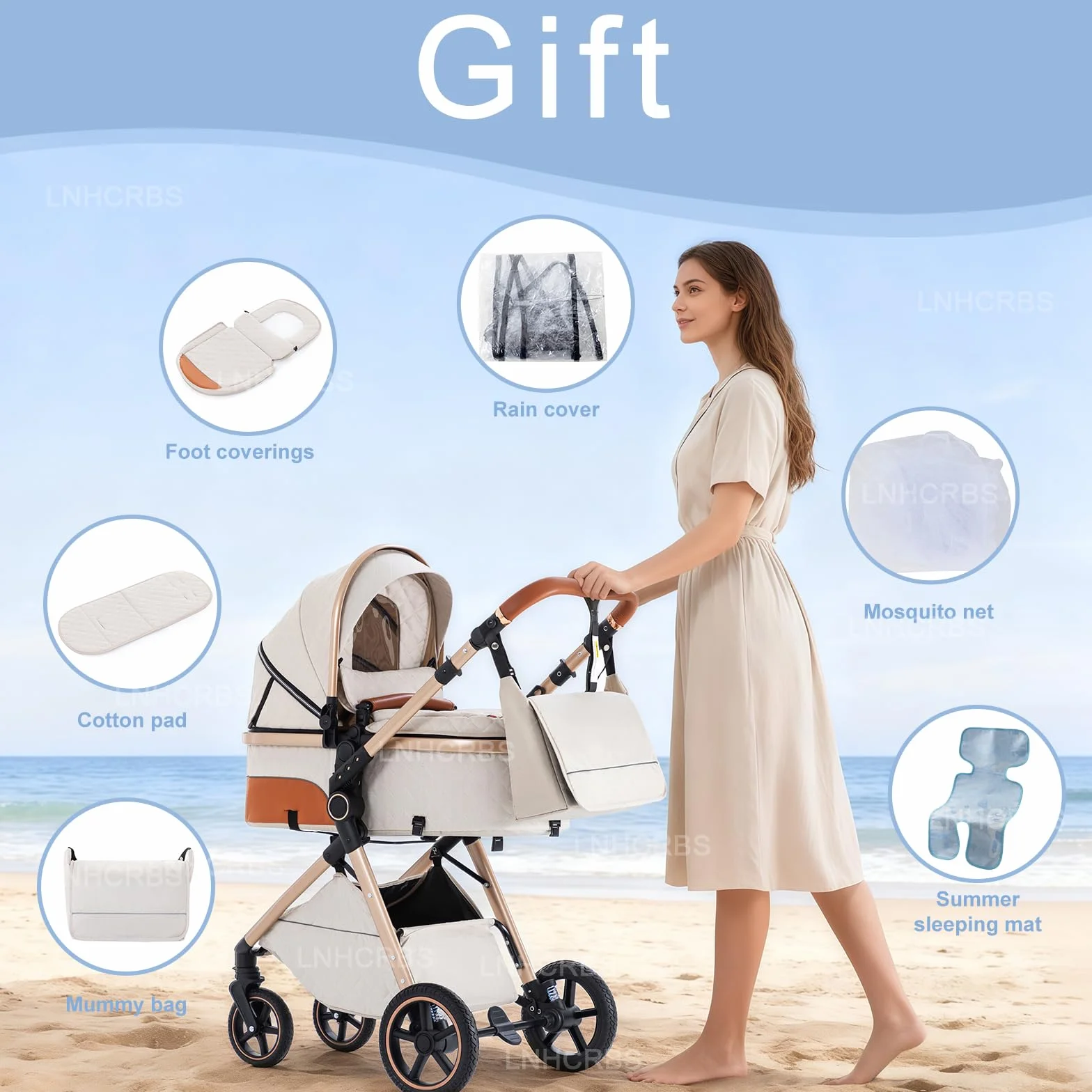 Passeggino 3 in 1 Trio Sistema di Viaggio Reversibile con Seggiolino Auto Maniglia Regolabile Ruote Anteriori Bloccabili per Neonati 0-3 Anni