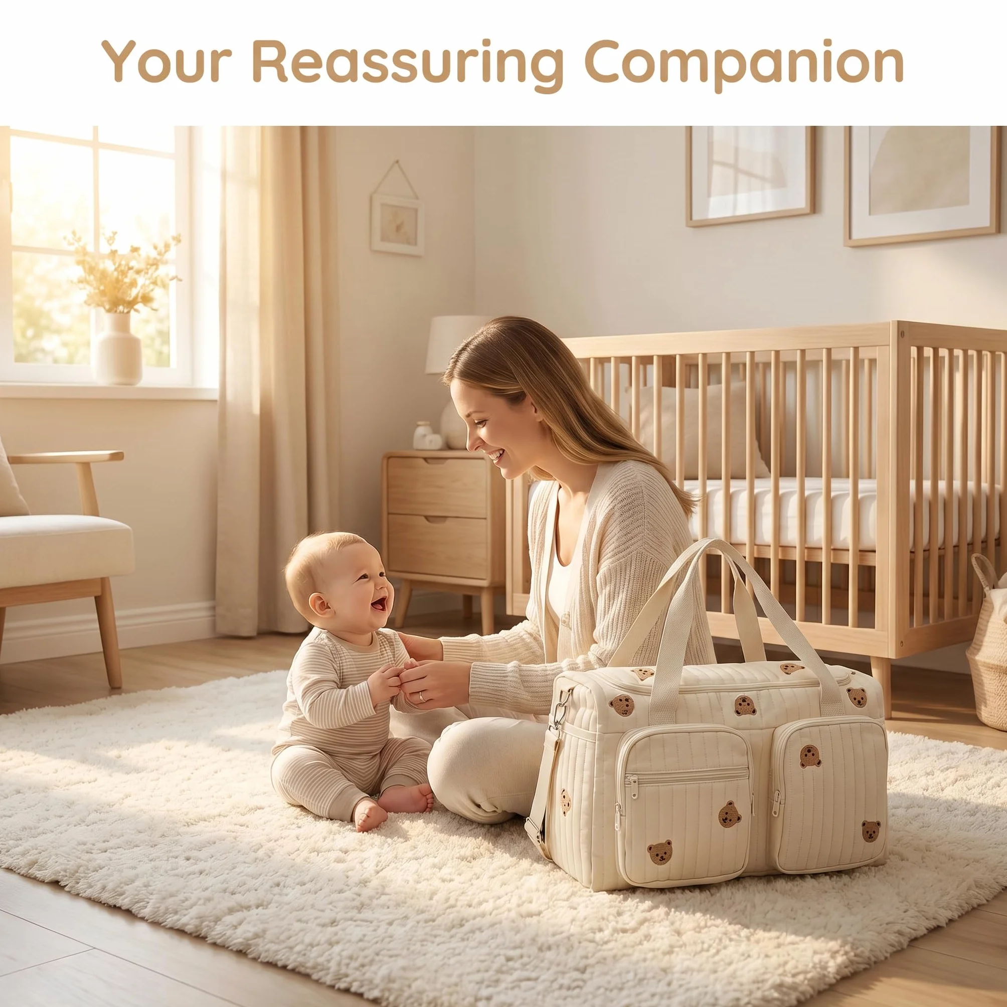 Borsa Fasciatoio in Cotone, Borsa Parto Ospedale Mamma Multifunzionale con Tracolla Rimovibile, Borsa Passeggino Universale Grande per Viaggio