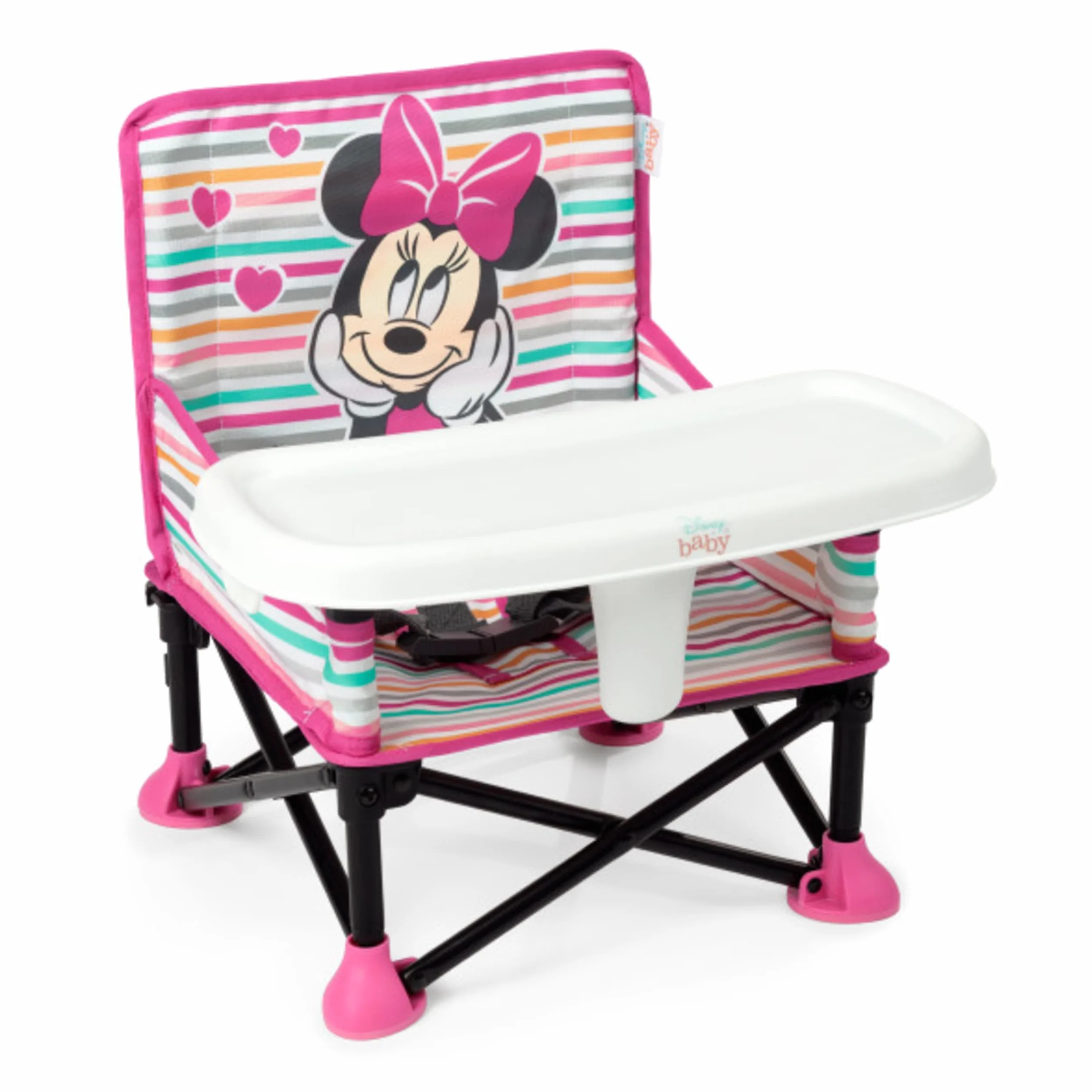 Bright Starts Pop 'N Sit Minnie Mouse Rialzo per sedia portatile con vassoio, verde chiaro, 6 mesi-3 anni