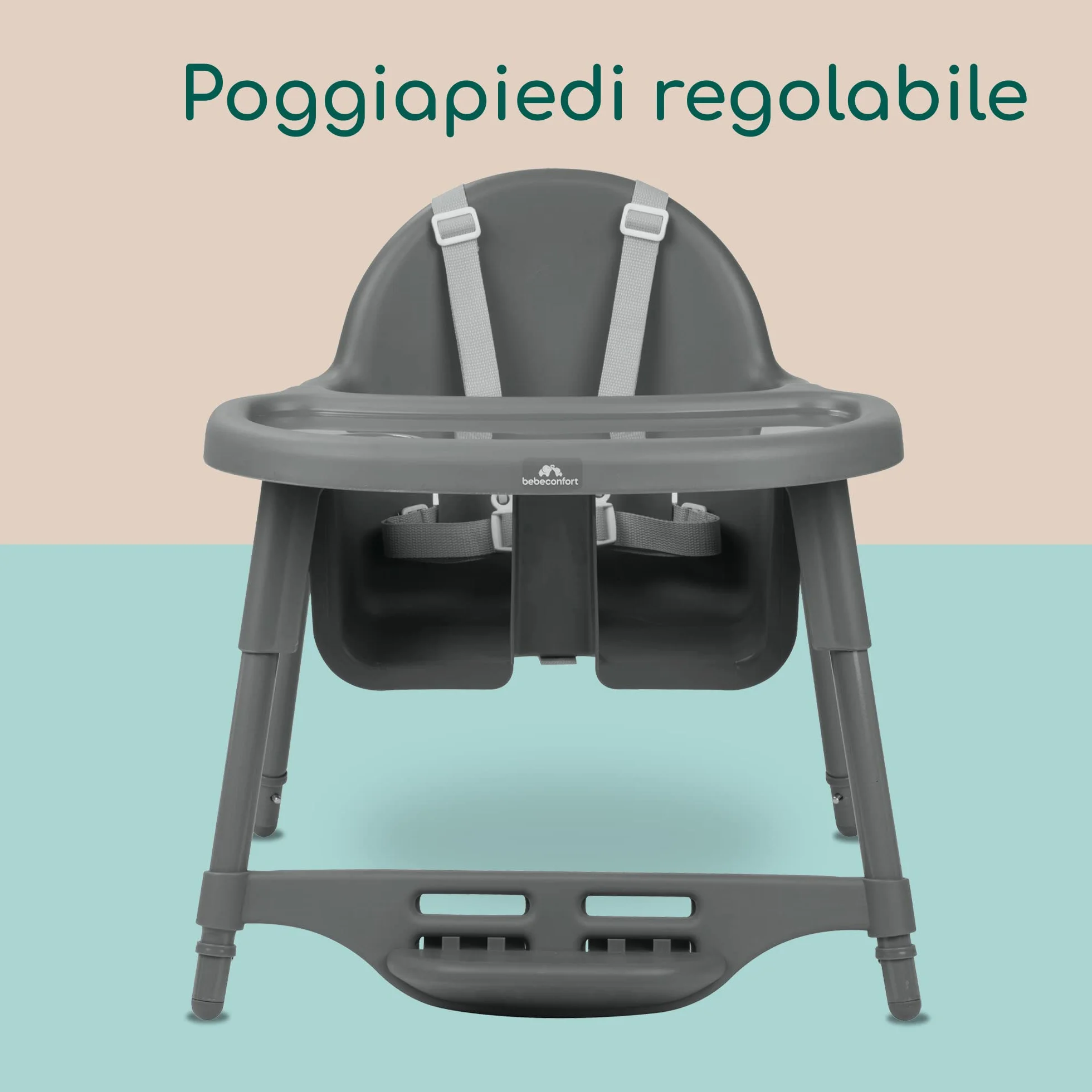 Bebeconfort Meely Seggiolone Pappa Portatile 2 in 1 Convertibile in Sedia Bambini, Seggiolone Evolutivo 6 Mesi-3 Anni, Leggero 3,3 kg, Cintura a 5 Punti, Dark Grey