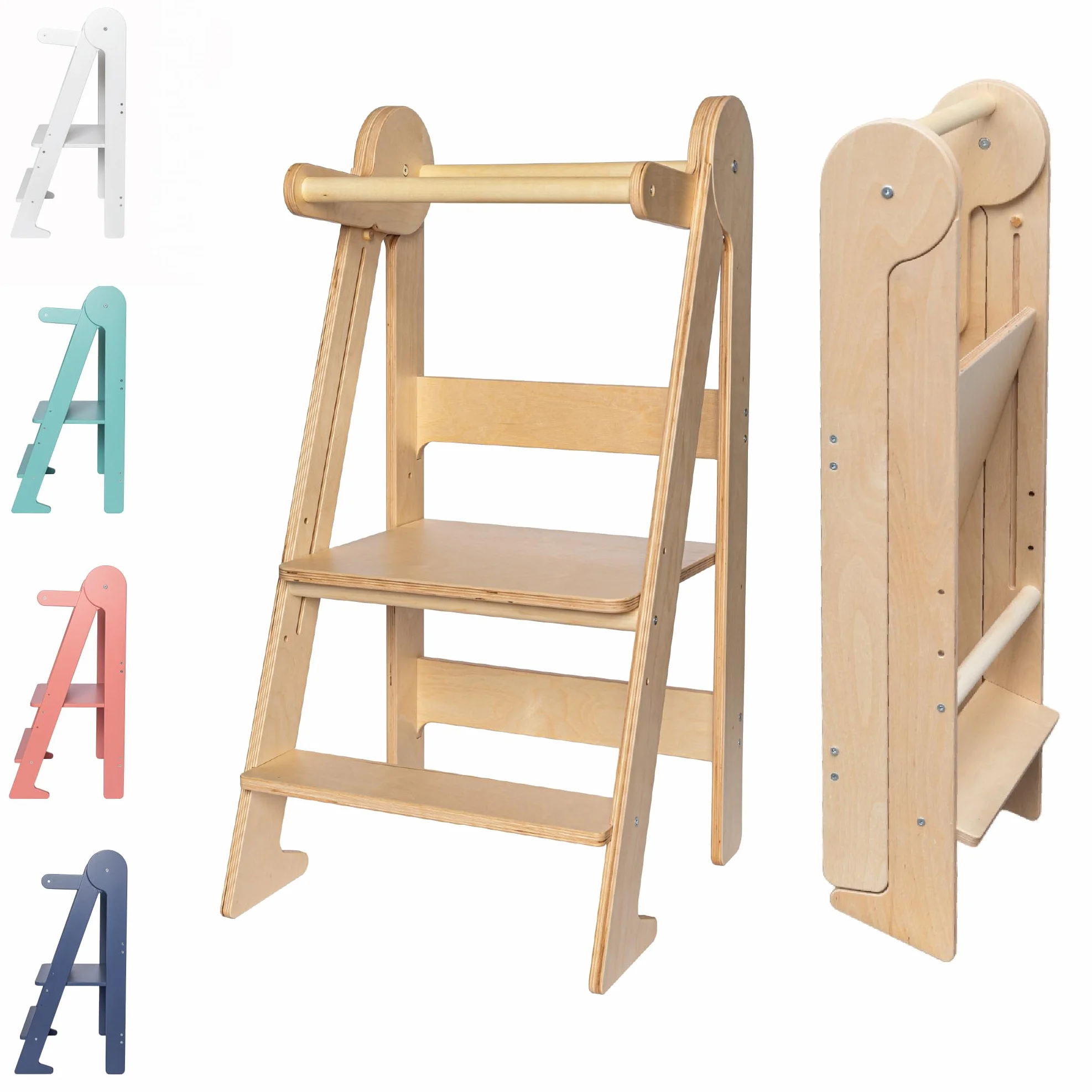 TOYBOX Torre Montessoriana Pieghevole, Learning Tower, Legno Naturale