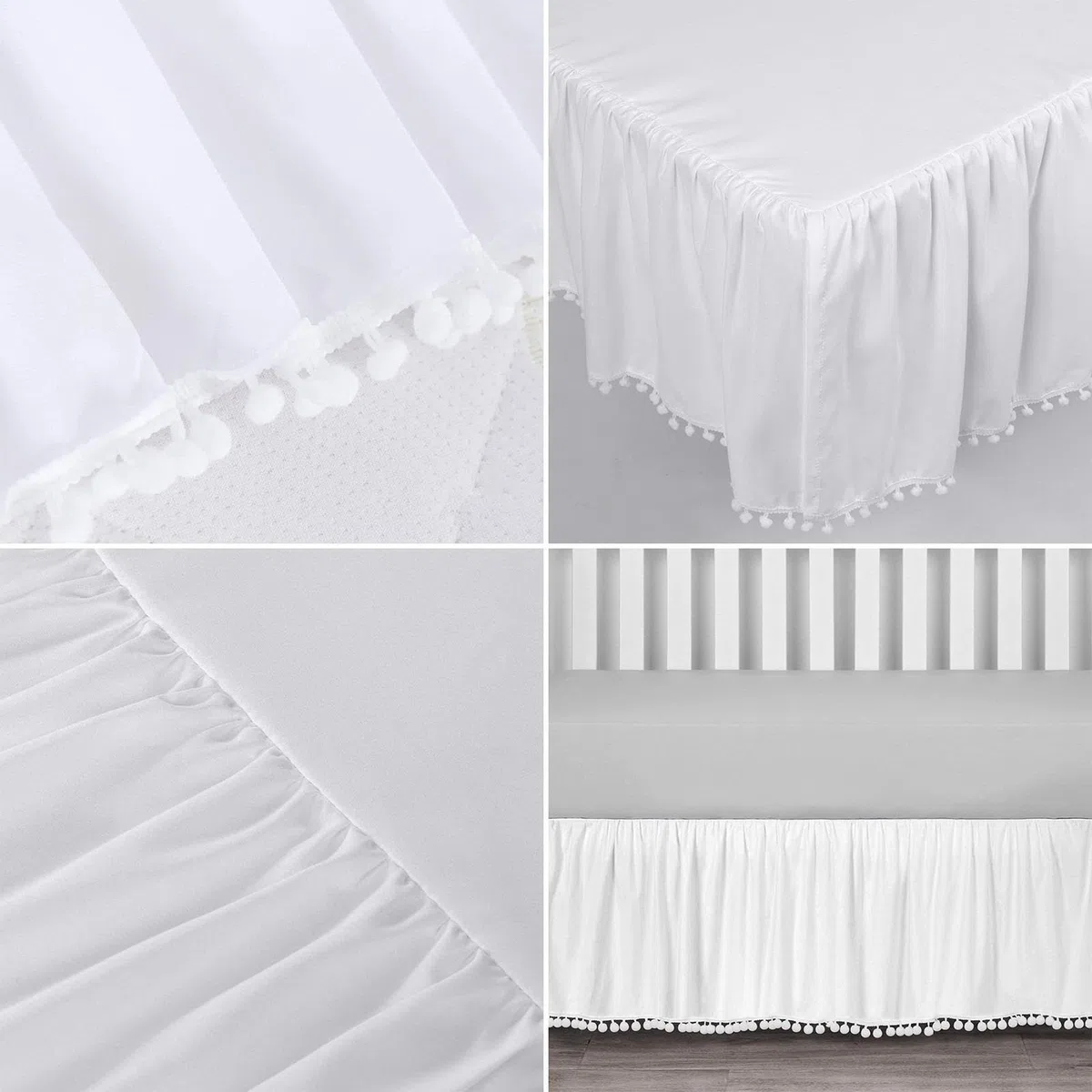 Mini gonna per culla, design con volant, finitura, biancheria da letto per cameretta dei bambini, morbido tessuto in microfibra, copertura decorativa per la camera dei bambini, spazio per dormire