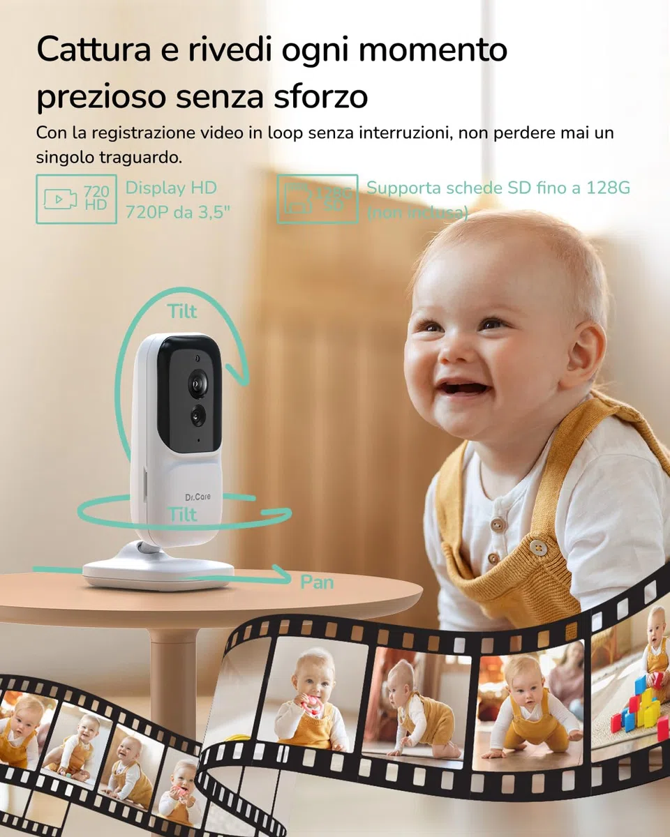 Dr.Care NeoView Baby Monitor Video e Audio, Schermo 3.5", Telecamera Bambini con Monitor, Audio Bidirezionale, Visione Notturna, VOX (Monitor 3.5" con 1 Telecamera)