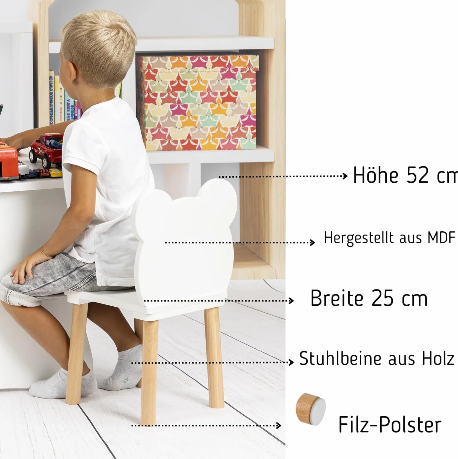 Sedia in legno per bambini con orso rosa Toddler Chair 2-7 anni