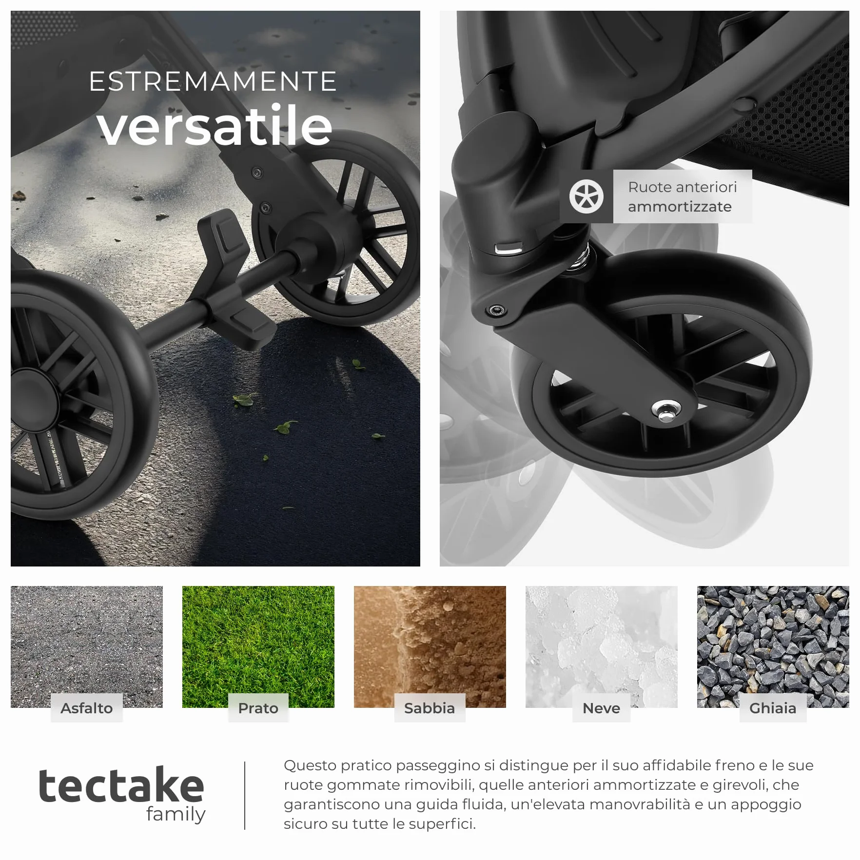 Tectake Passeggino Pieghevole Leggero con Cintura a 5 Punti Regolabile, Freno Pedale, Tettuccio UV, da 0 a 3 Anni - Antracite