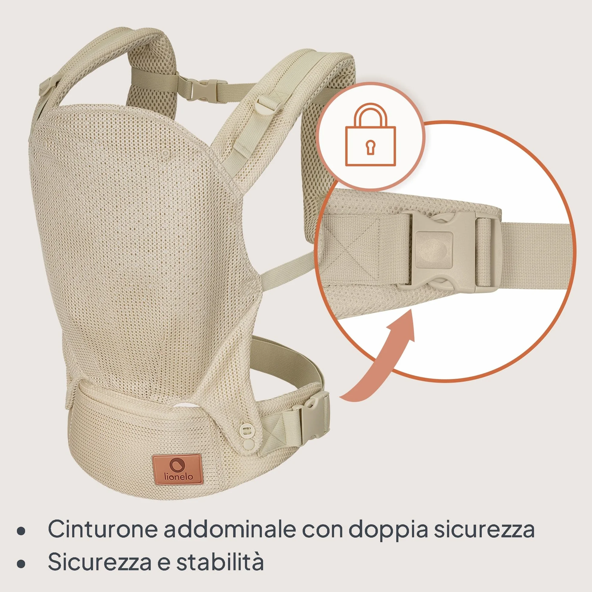 LIONELO Marsupio Ergonomico Neonato Margareet Air da 4 Mesi a 20 kg, 3 Posizioni Materiale Traspirante Cappuccio staccabile Doppia Protezione Marsupio per Bambini
