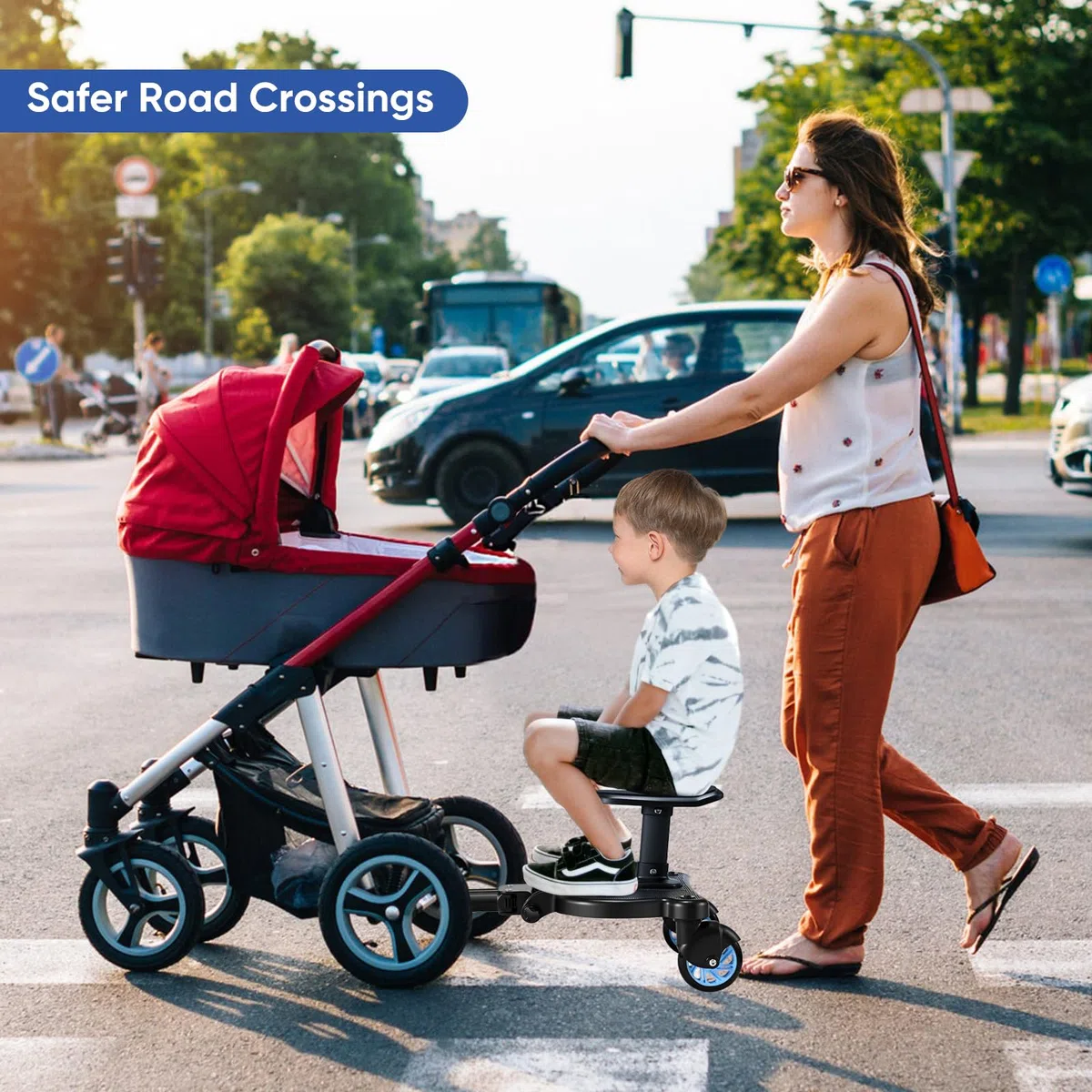 Pedana Passeggino Universale con Sedile, Tavolette Portatili per Passeggini, Design Stabile a due Ruote, con cinghia di sospensione,Accessori per Passeggini per Bambini da 2 a 6 anni,blu