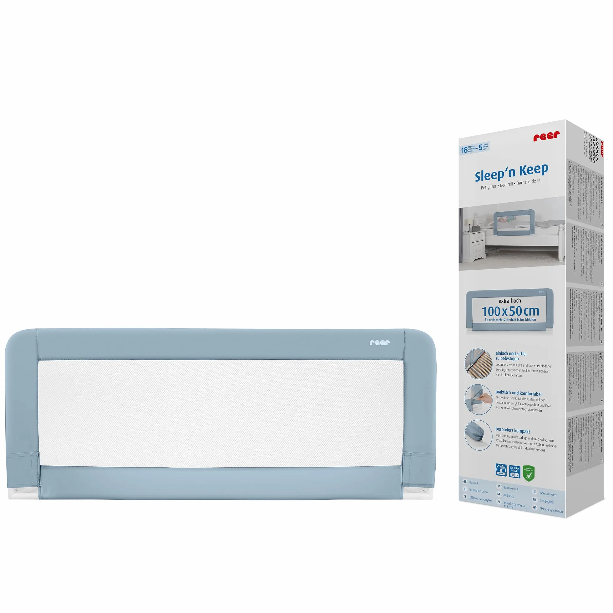 Reer Sleepn Keep, protezione anticaduta per culle, lunghezza 100 cm per letti con una lunghezza di 150-180 cm