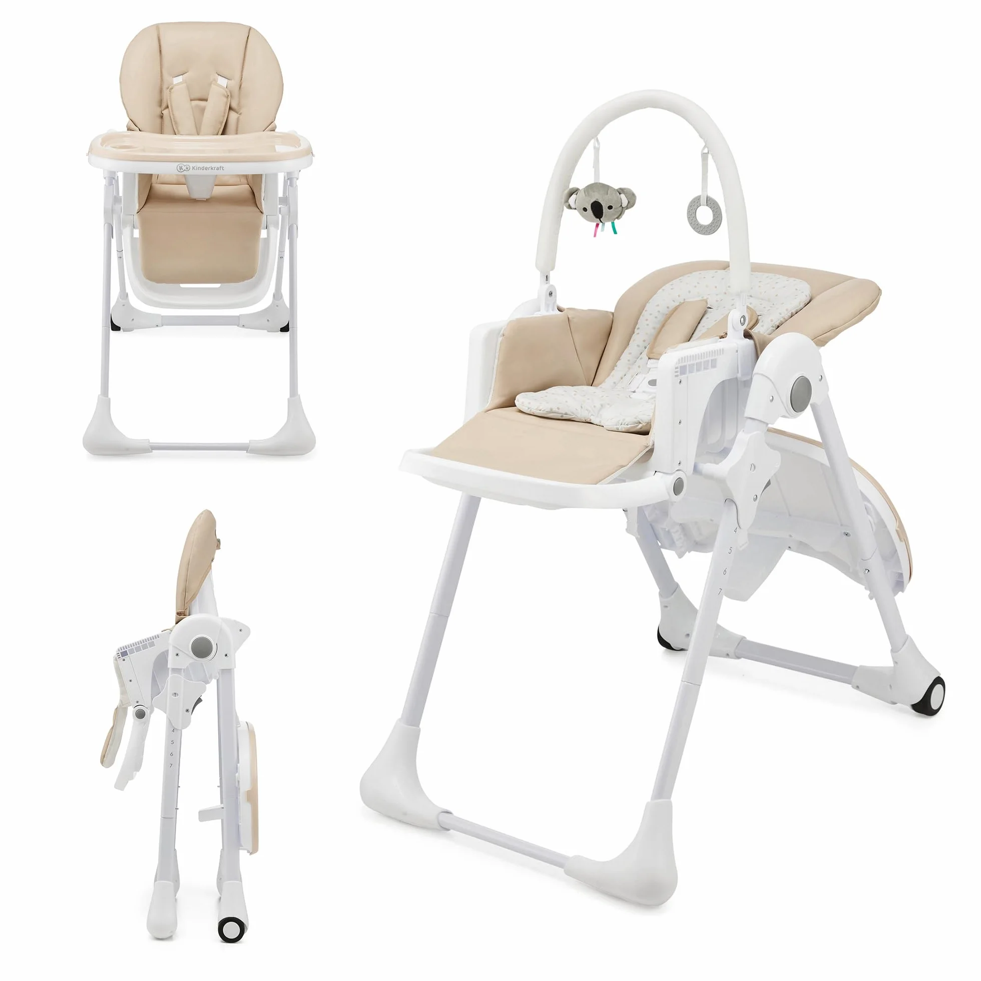 Kinderkraft TUMMIE Seggiolone 2 in 1 Ergonomico Reclinabile Pieghevole Altezza Regolabile Beige