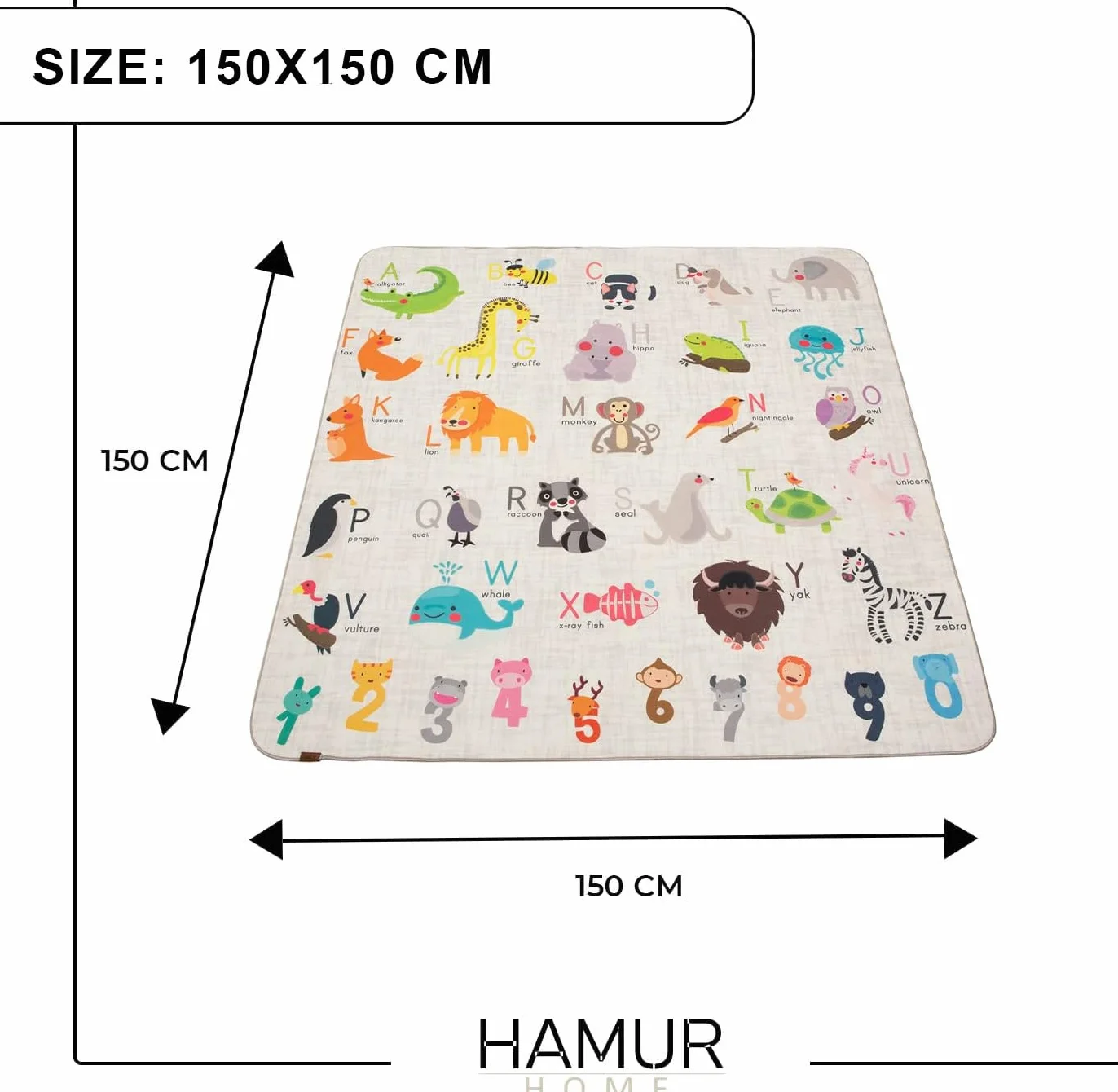 HAMUR HOME Tappeto Da Gioco Per Bebè Tappeto Da Gioco Antiscivolo Tappeto Per Gattonare Pieghevole 150 X 150 Cm Per Camerette Stanze Dei Giochi Lavatrici Tappetino (Animali)