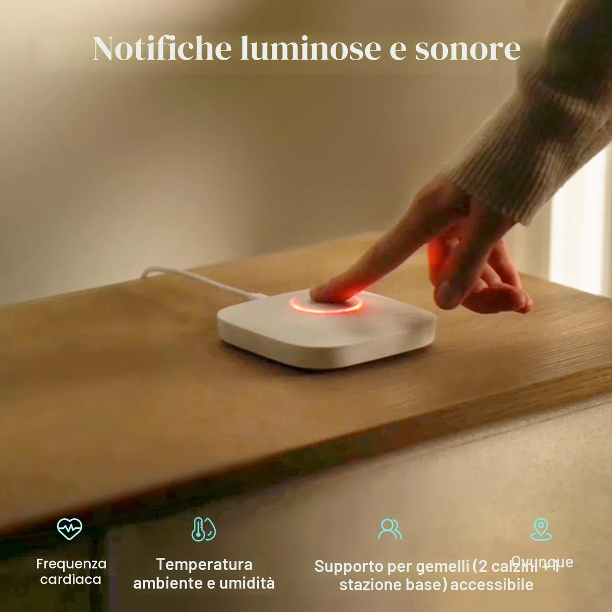 Sense-U Smart Socket (lungo) Baby Monitor con indicatore di sonno e notifiche, monitora la frequenza cardiaca e il movimento per la tranquillità, il monitor del piede