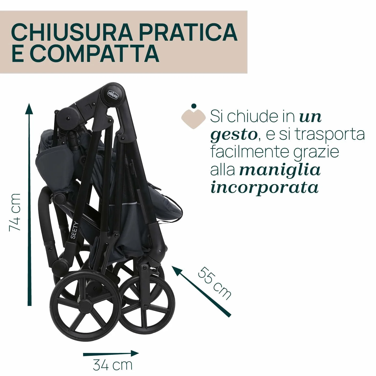 Chicco Passeggino Seety Leggero Compatto 0-4 Anni 22kg Pieghevole Reclinabile