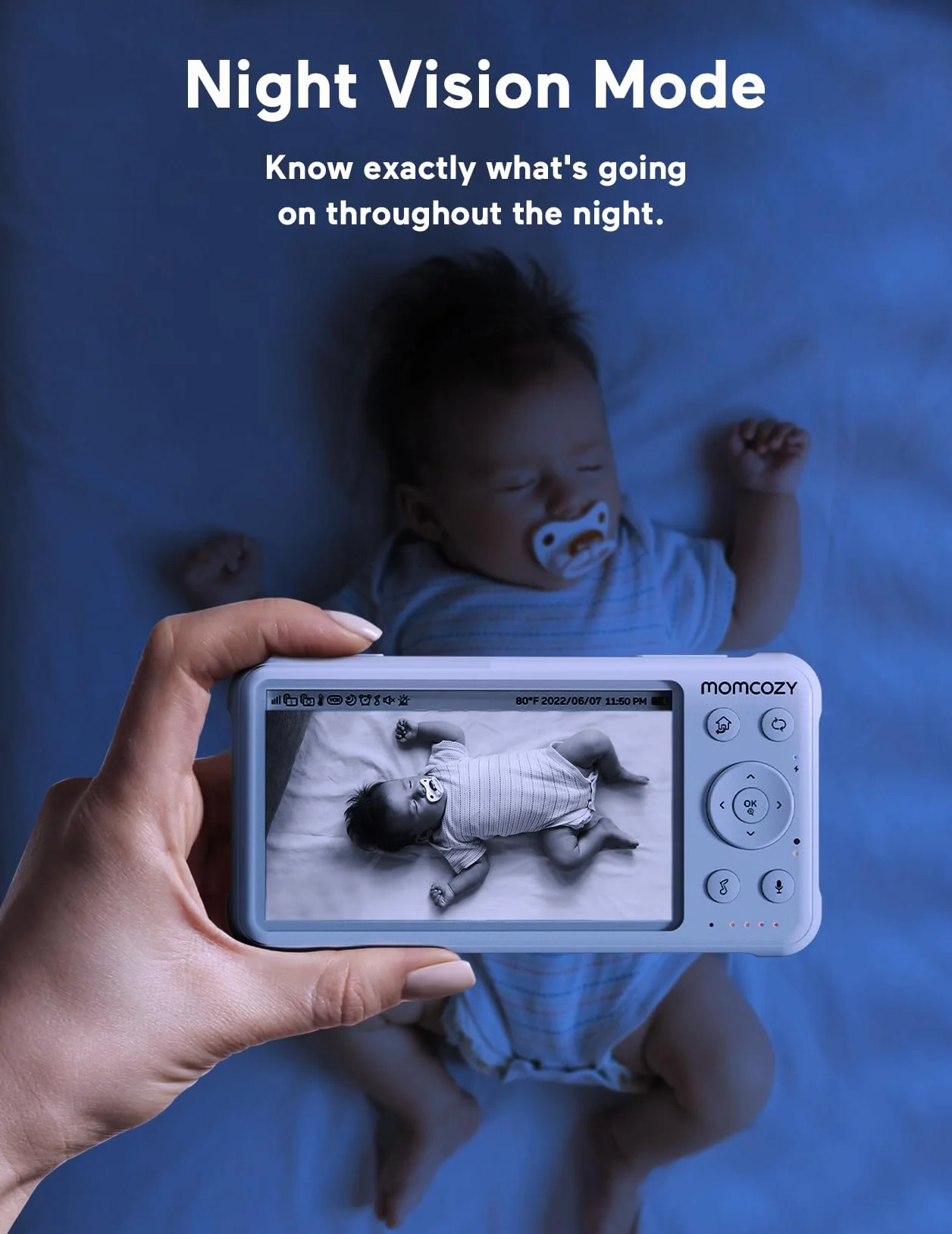 momcozy BM01 Baby Monitor Video con 2 Telecamere, 5" 1080P HD Split-Screen, Batteria 5000mAh, No WiFi,Visione Notturna, Audio Bidirezionale, VOX, 300m, Idea Regalo Nascita per Gemelli