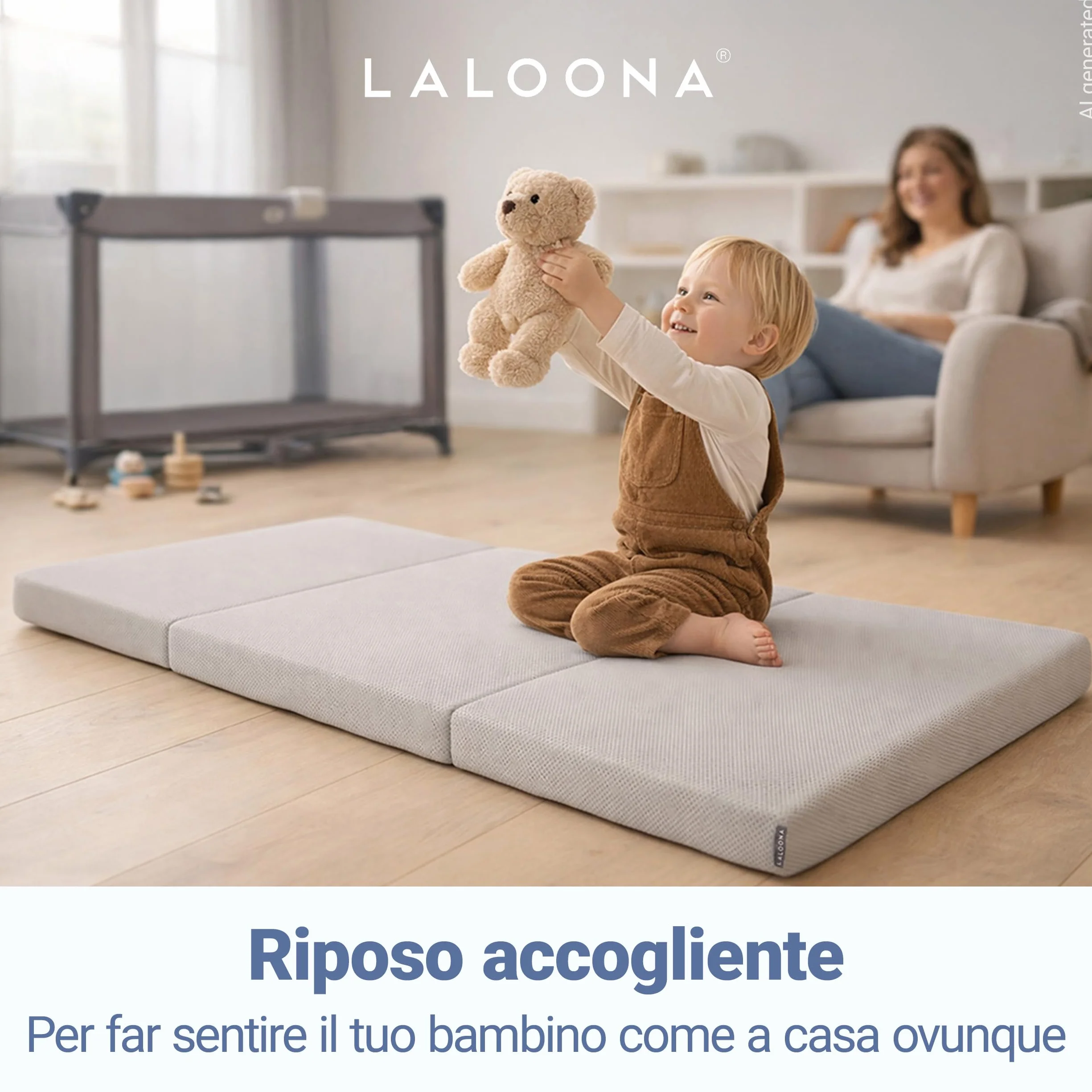 LaLoona Materassino da Viaggio 60x120 cm - Materasso Pieghevole Neonato 5 cm Spessore – con Fodera Sfoderabile - Borsa Trasporto - Traspirante - Lavabile - Certificato OEKO-TEX - Grigio