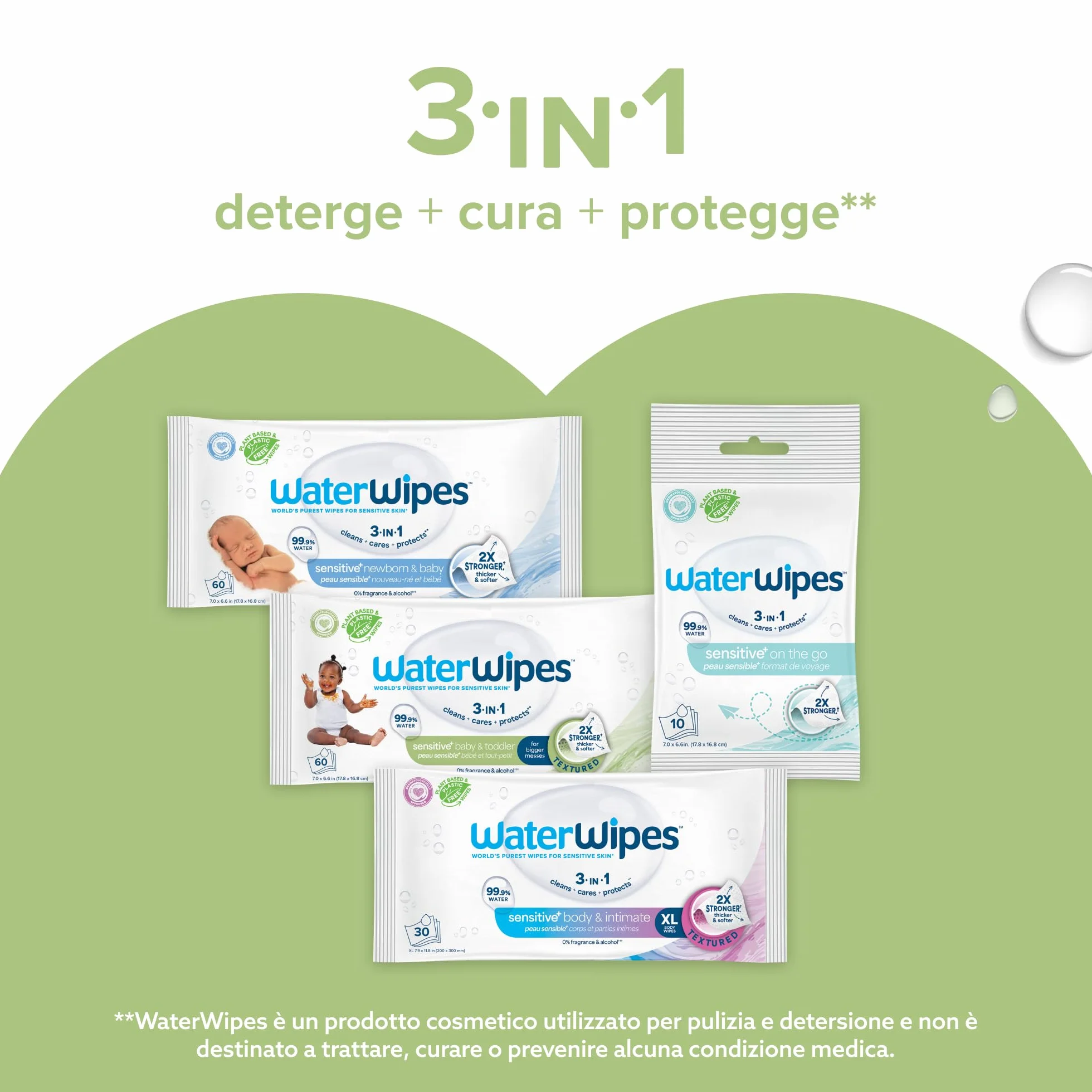 WaterWipes Salviettine Neonati Bambini Piccoli 720 Pezzi 12 Confezioni 99,9% Acqua Senza Profumo