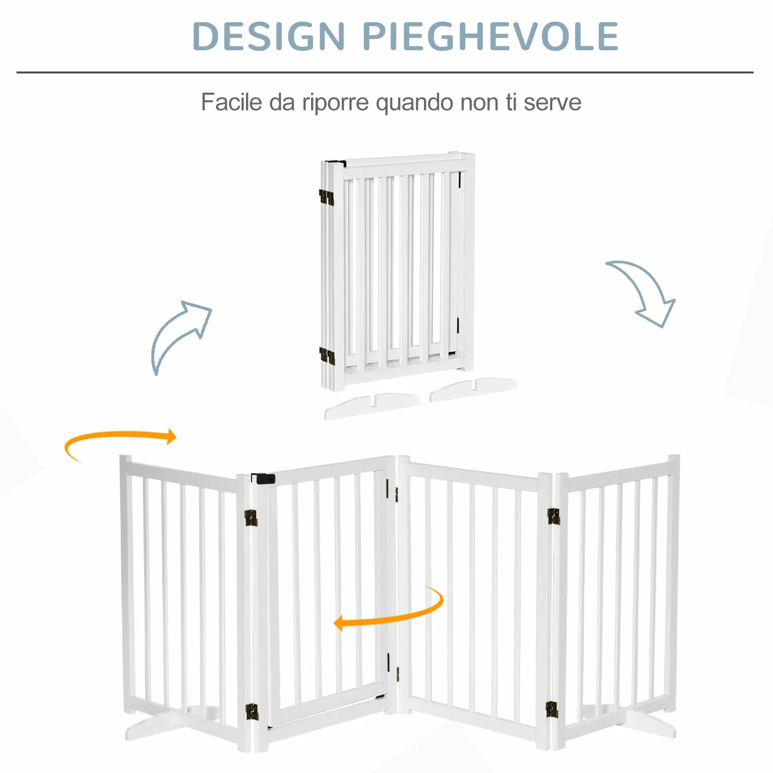 PawHut Cancellino Pieghevole per Cani Taglia Piccola/Media 4 Pannelli Legno 237.5x36x80 cm Bianco