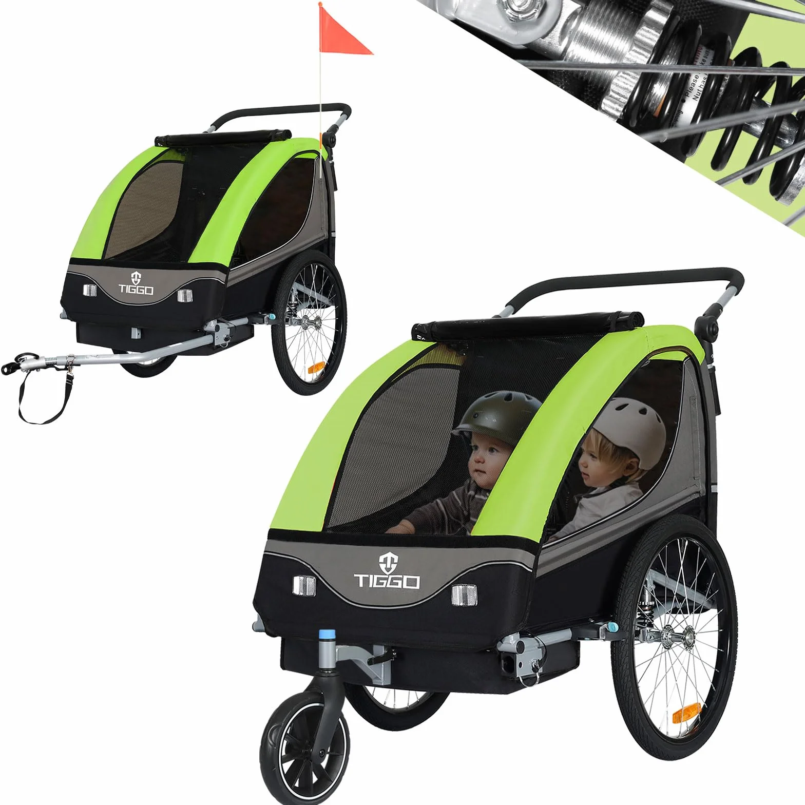 Tiggo S2 Rimorchio bambini 2 in 1 sospensione Jogger passeggino bicicletta girevole 360°