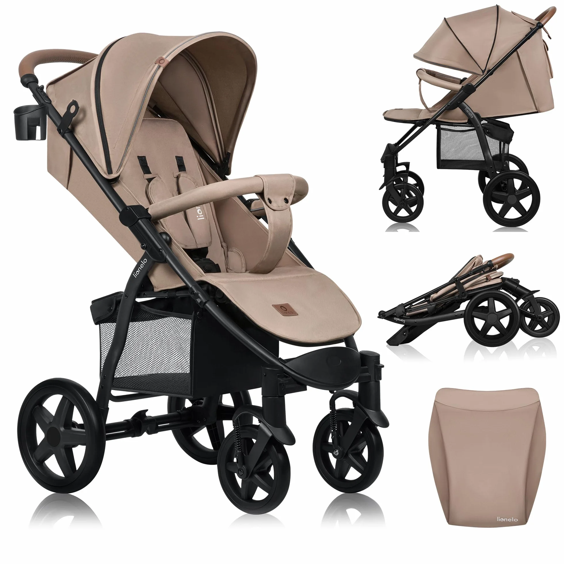 LIONELO Annet passeggino leggero pieghevole grigio regolabile 22 kg ruote EVA cappottina XXL