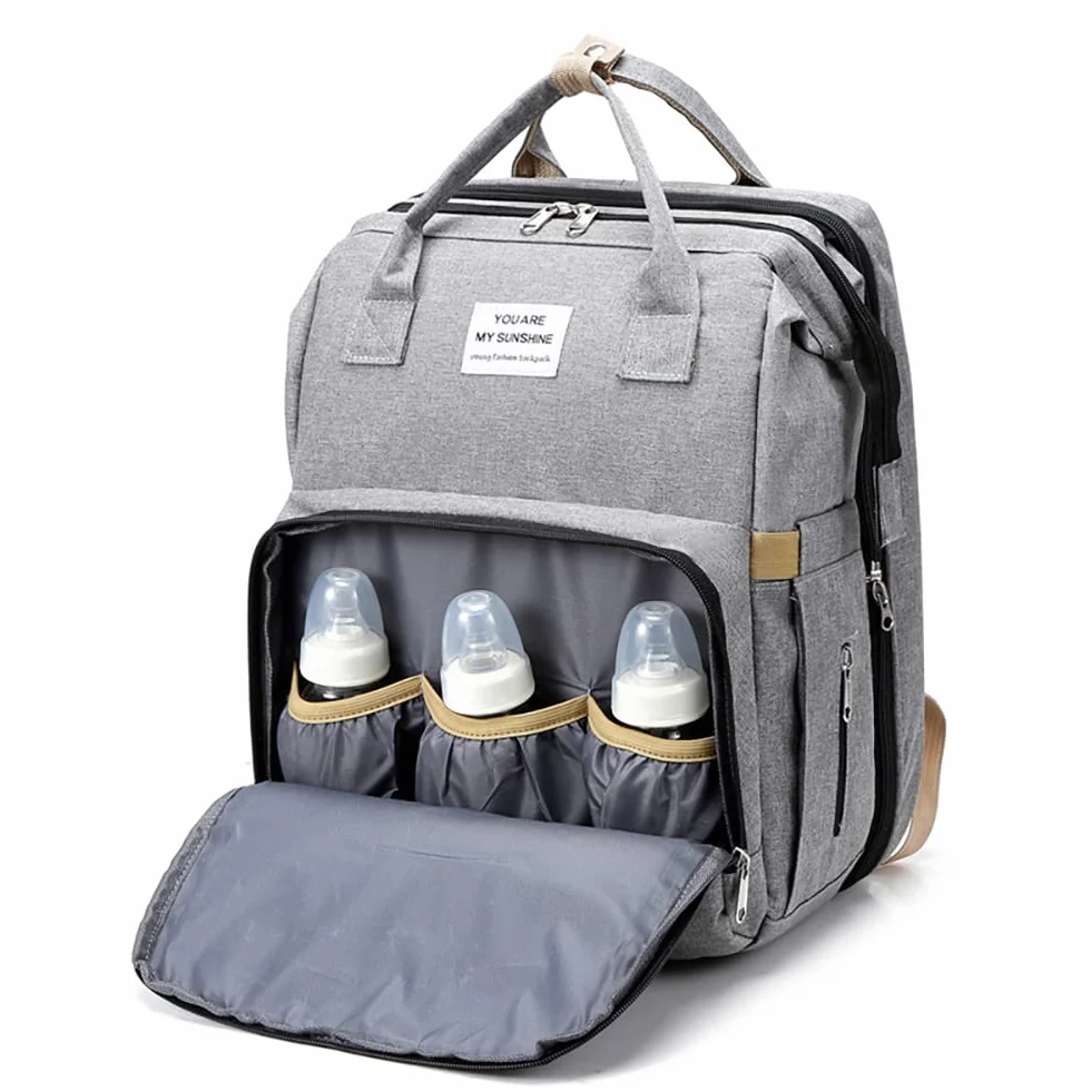 Zaino Fasciatoio Multifunzione Impermeabile con Lettino Pieghevole Borsa da Viaggio Portatile (Grigio)