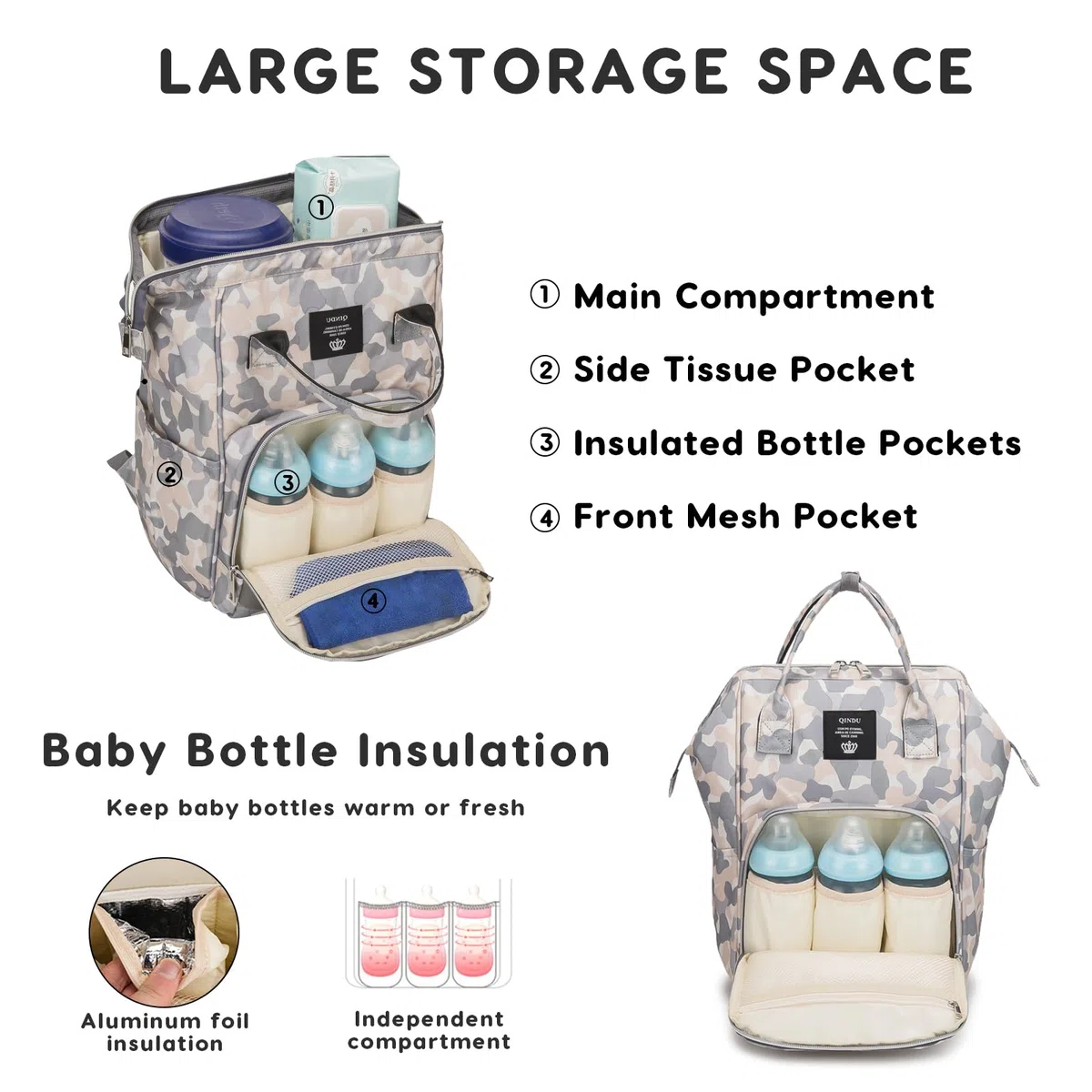 SONARIN Alta Capacità Multifunzionale Zaino Fasciatoio,Borsa per Pannolini Impermeabile Zaino Mamma Neonato Borsa Fasciatoio da Viaggio Portatile con Ganci per Passeggino(Auto)