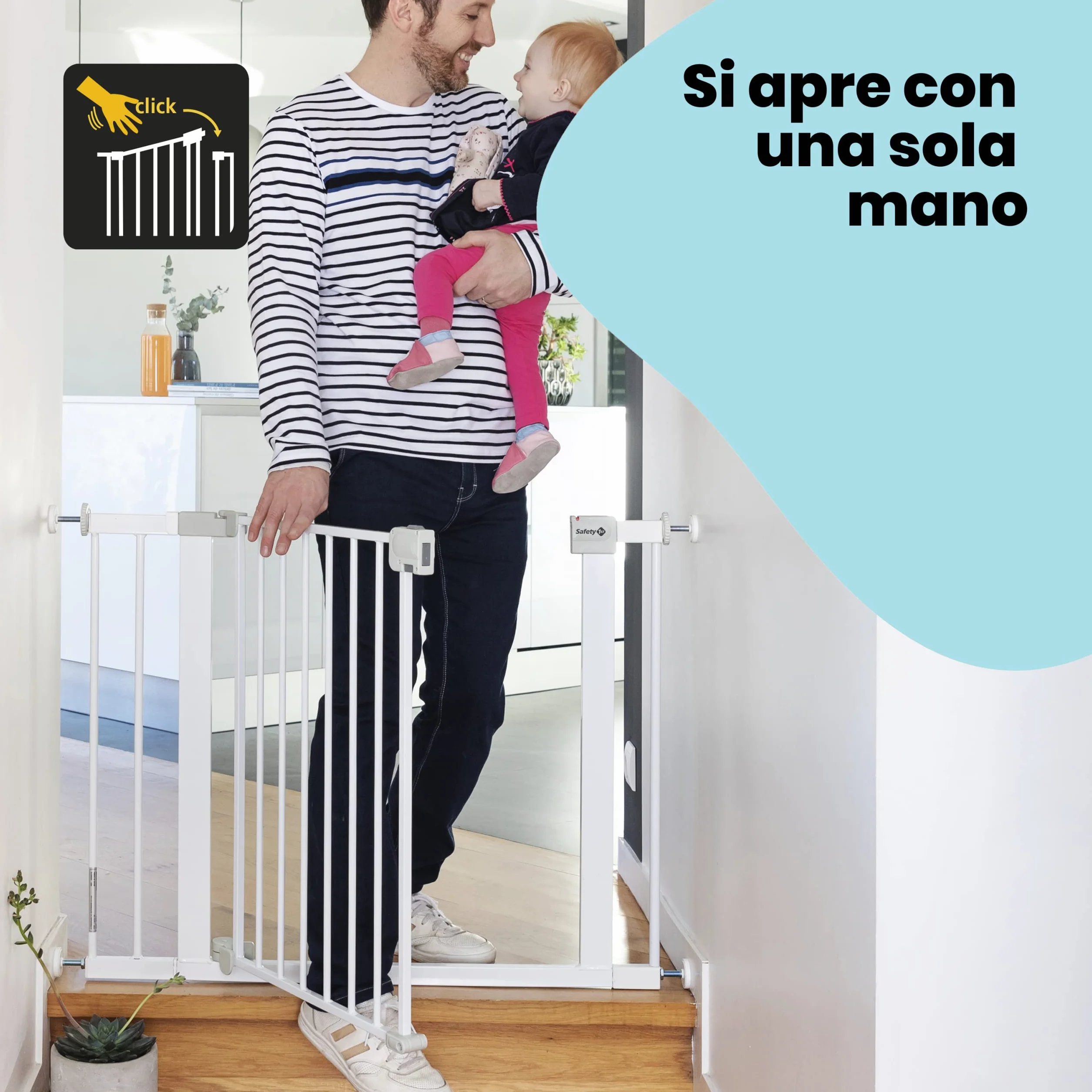 Safety 1st Auto Close Cancello di Sicurezza per Bambini, Chiusura Automatica, 73-80 cm, Estensibile fino a 136 cm, Metallo Bianco