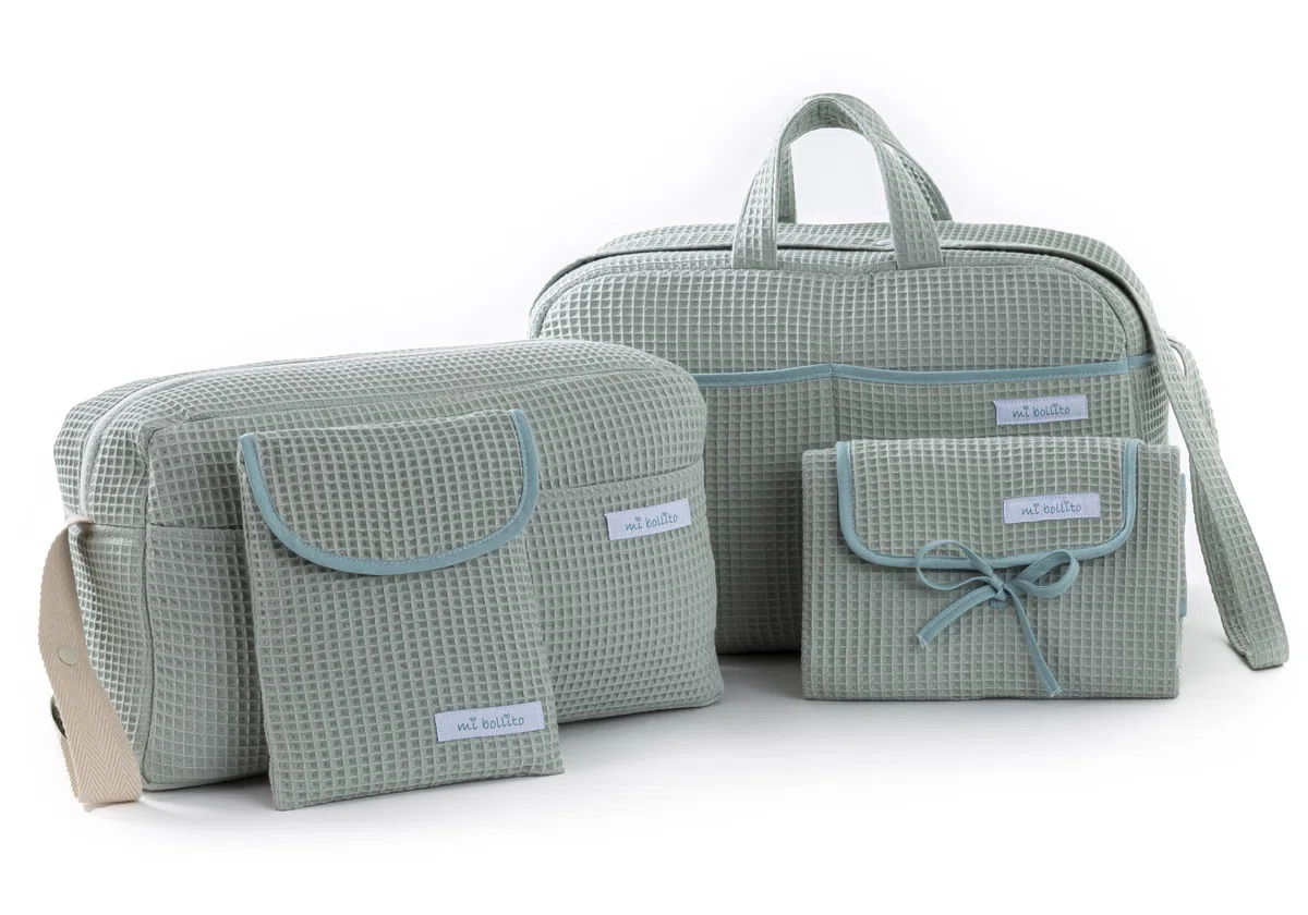 Confezione essenziale per mamme, papà e neonati: borsa maternità, borsa da passeggio, fasciatoio portatile e organizer per pannolini e salviette. Prodotto in Spagna., Verde menta, Talla