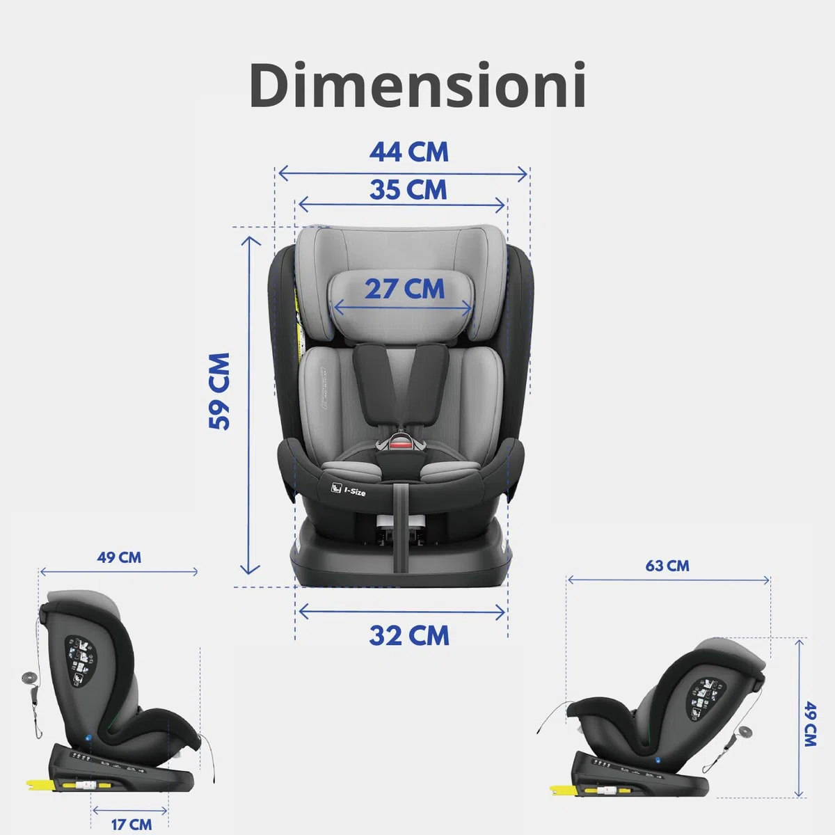 Kiby® Seggiolino Auto Comfy-Fix, ISOFIX i-Size 40–150 cm, Rotazione 360°, Reclinabile, Poggiatesta Regolabile, Contro e Fronte Marcia