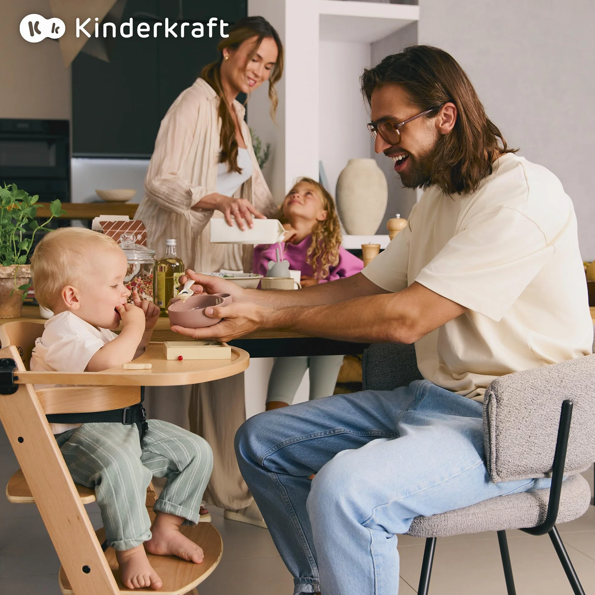 Kinderkraft ENOCK Seggiolone Pappa + Sdraietta CALMEE Legno Evolutivo Multifunzionale Sedia Ergonomica Altezza Regolabile 6 Mesi 10 Anni